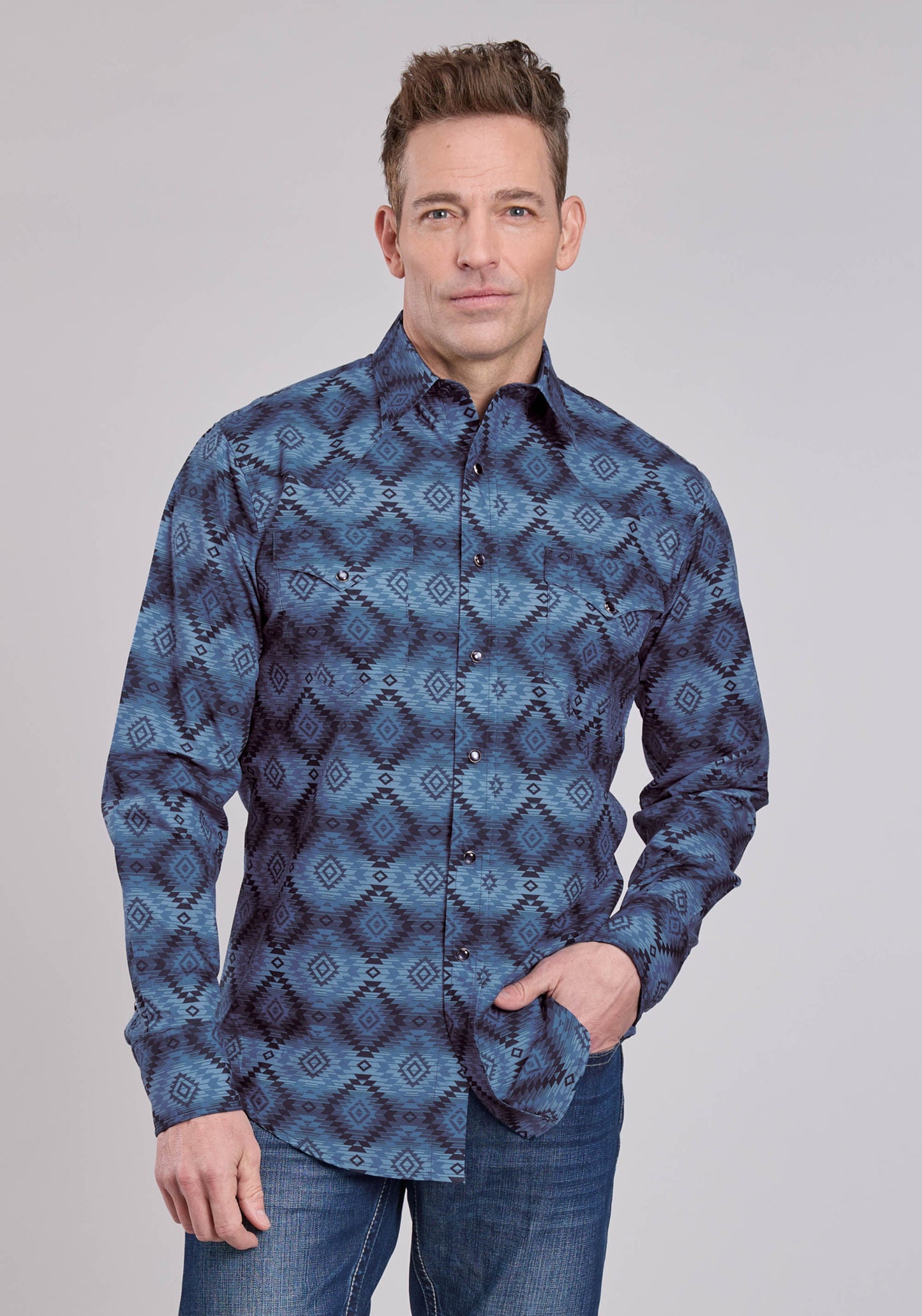 Roper Mens Long Sleeve Snap Aztec Serape Print Western Shirt