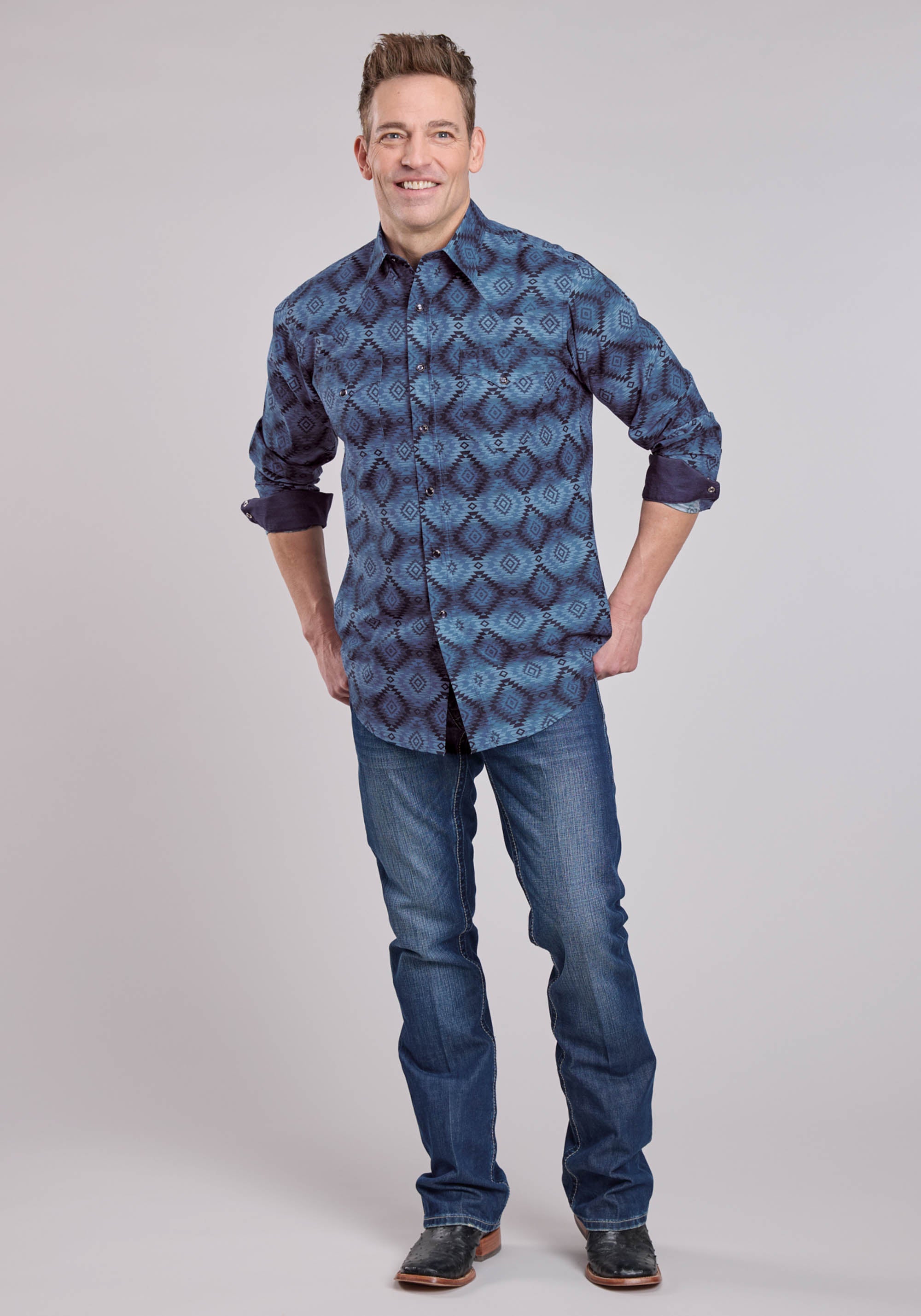 Roper Mens Long Sleeve Snap Aztec Serape Print Western Shirt