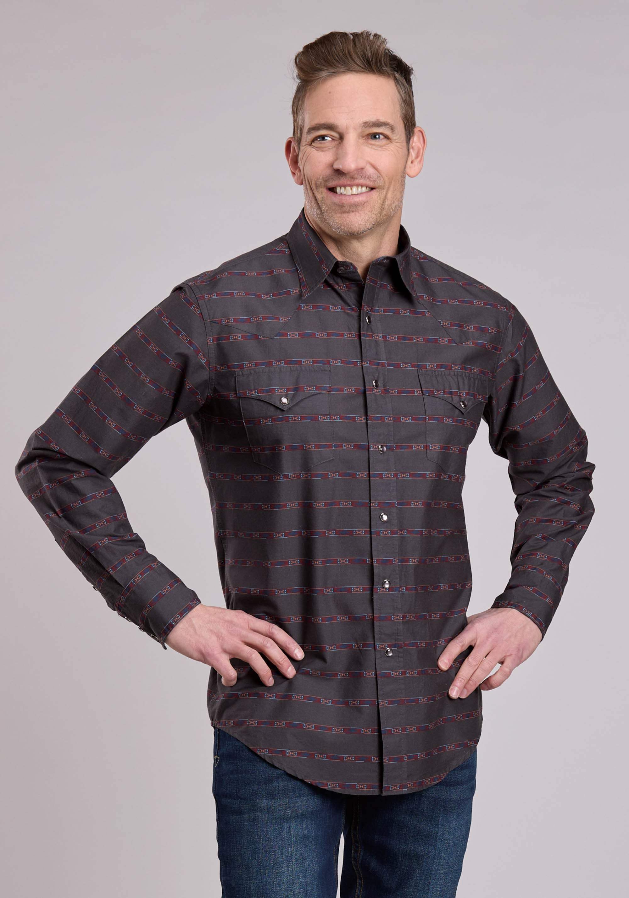 Roper Mens Long Sleeve Snap Aztec Stripe Western Shirt - Roper - Flyclothing LLC