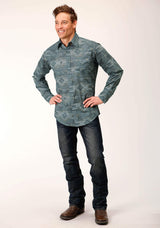 Roper Mens Long Sleeve Snap Gray Fog Aztec Print Western Shirt - Roper - Flyclothing LLC
