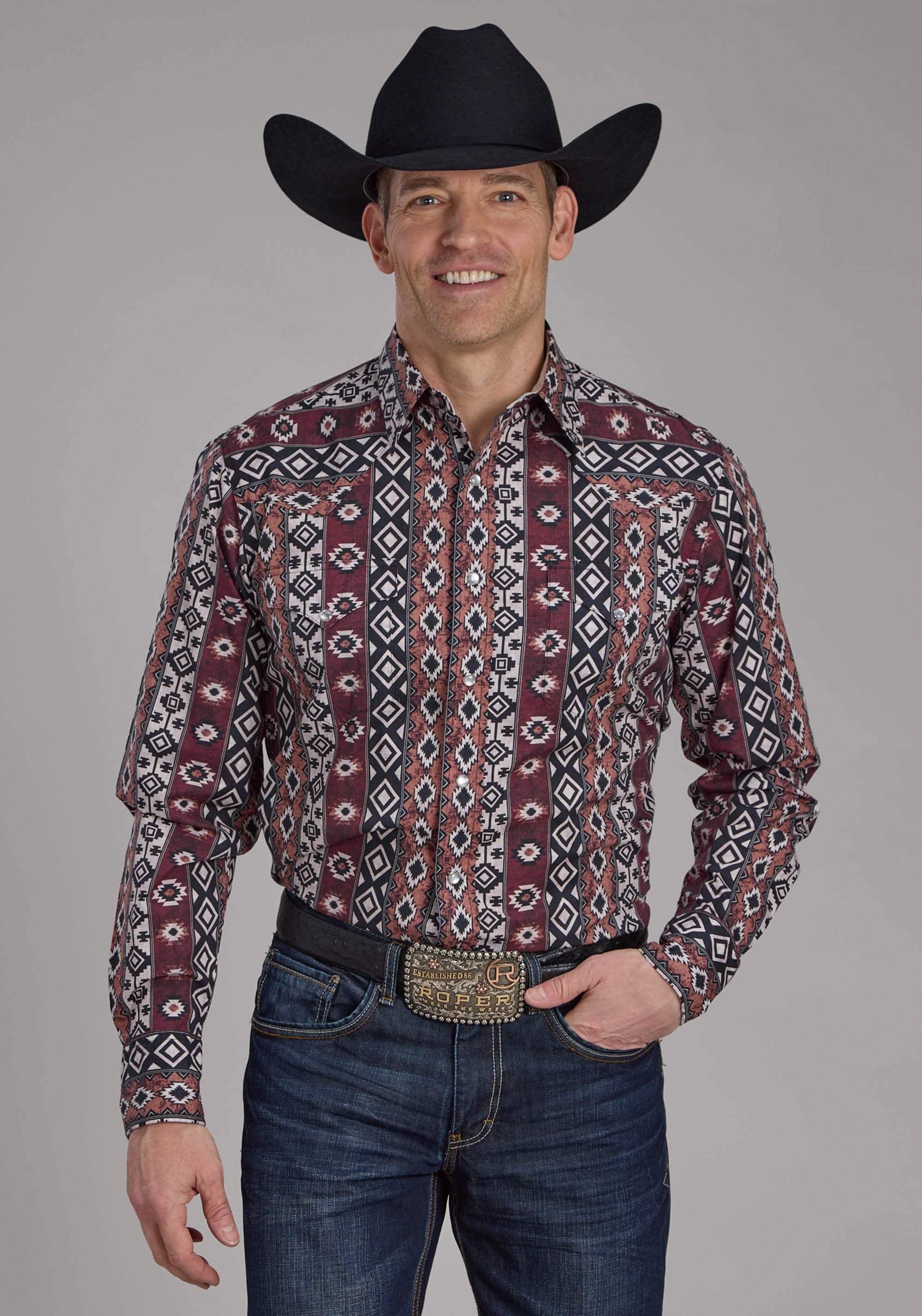 Roper Mens Winter Aztec Print Long Sleeve Snap Western Shirt - Roper - Flyclothing LLC