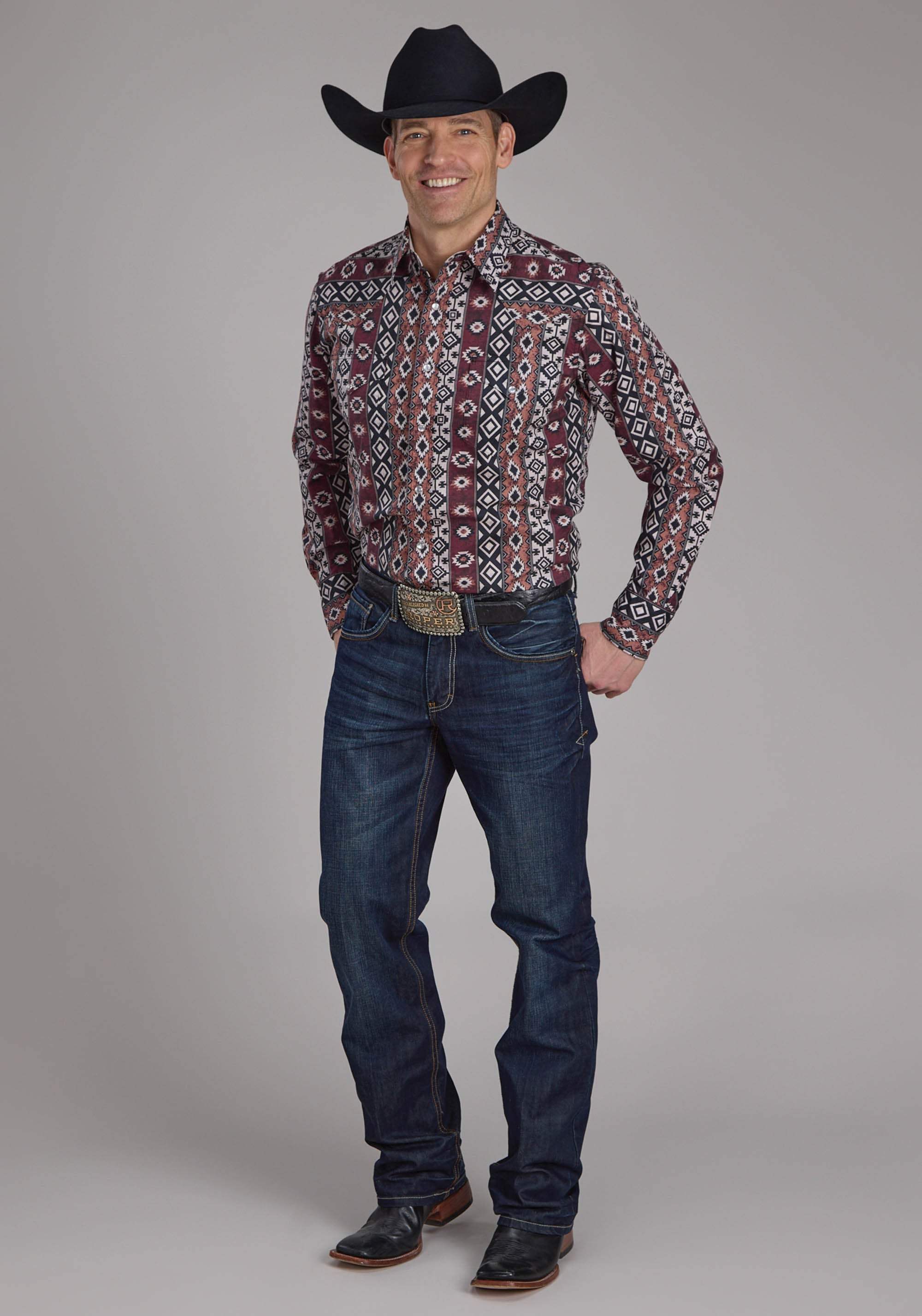 Roper Mens Winter Aztec Print Long Sleeve Snap Western Shirt - Roper - Flyclothing LLC
