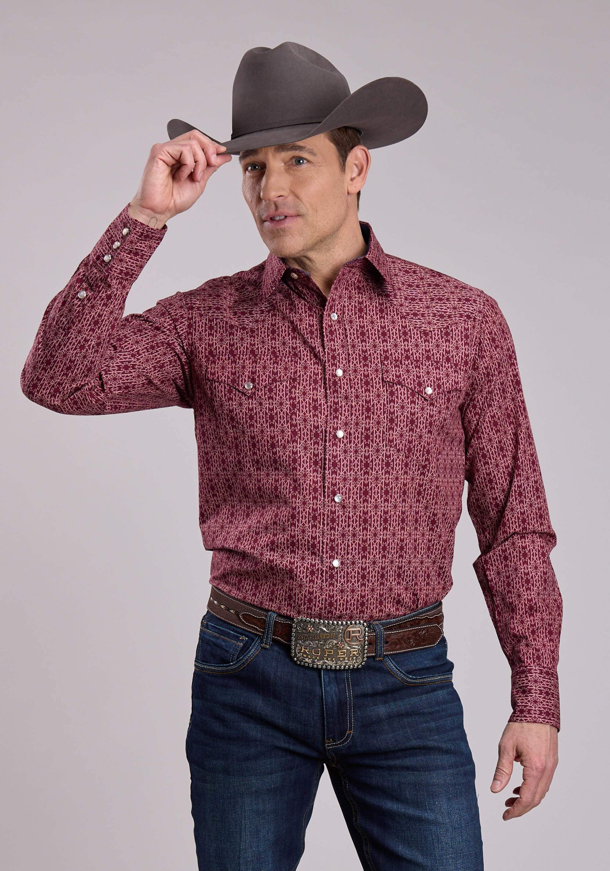 Roper Mens Long Sleeve Snap Linear Aztec Print Western Shirt - Roper - Flyclothing LLC