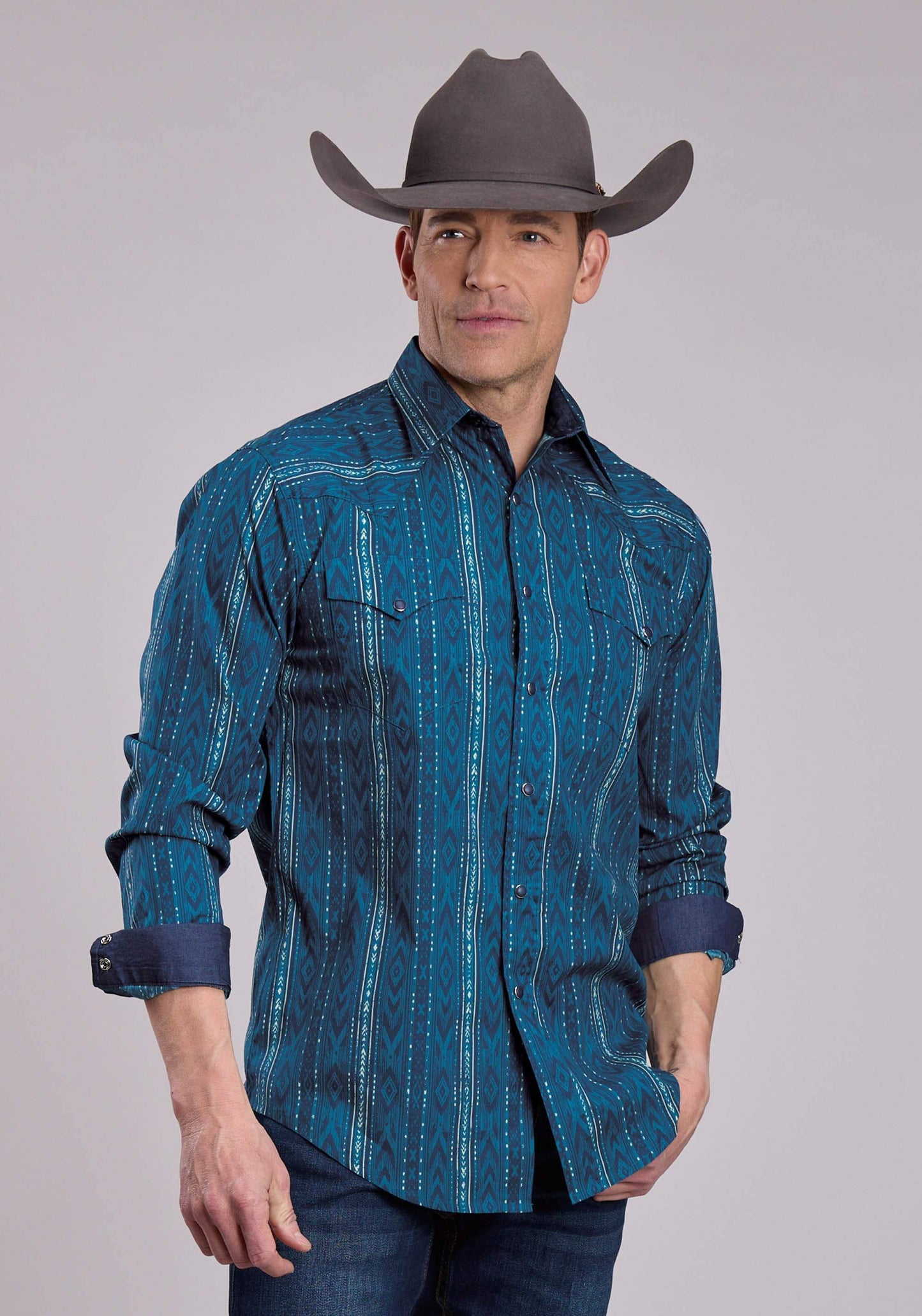 Roper Mens Long Sleeve Snap Diamond Navajo Print Western Shirt - Roper - Flyclothing LLC