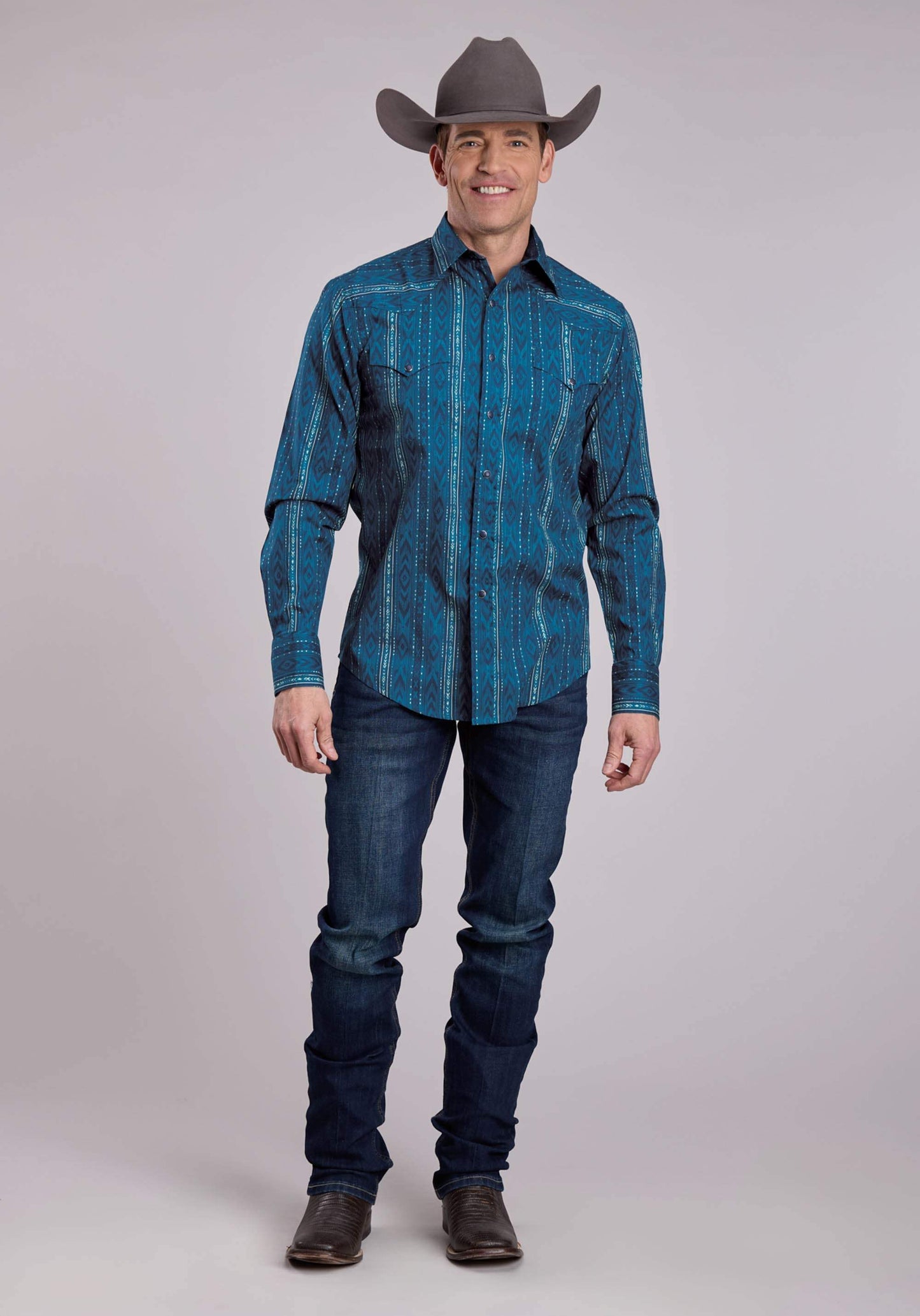 Roper Mens Long Sleeve Snap Diamond Navajo Print Western Shirt - Roper - Flyclothing LLC