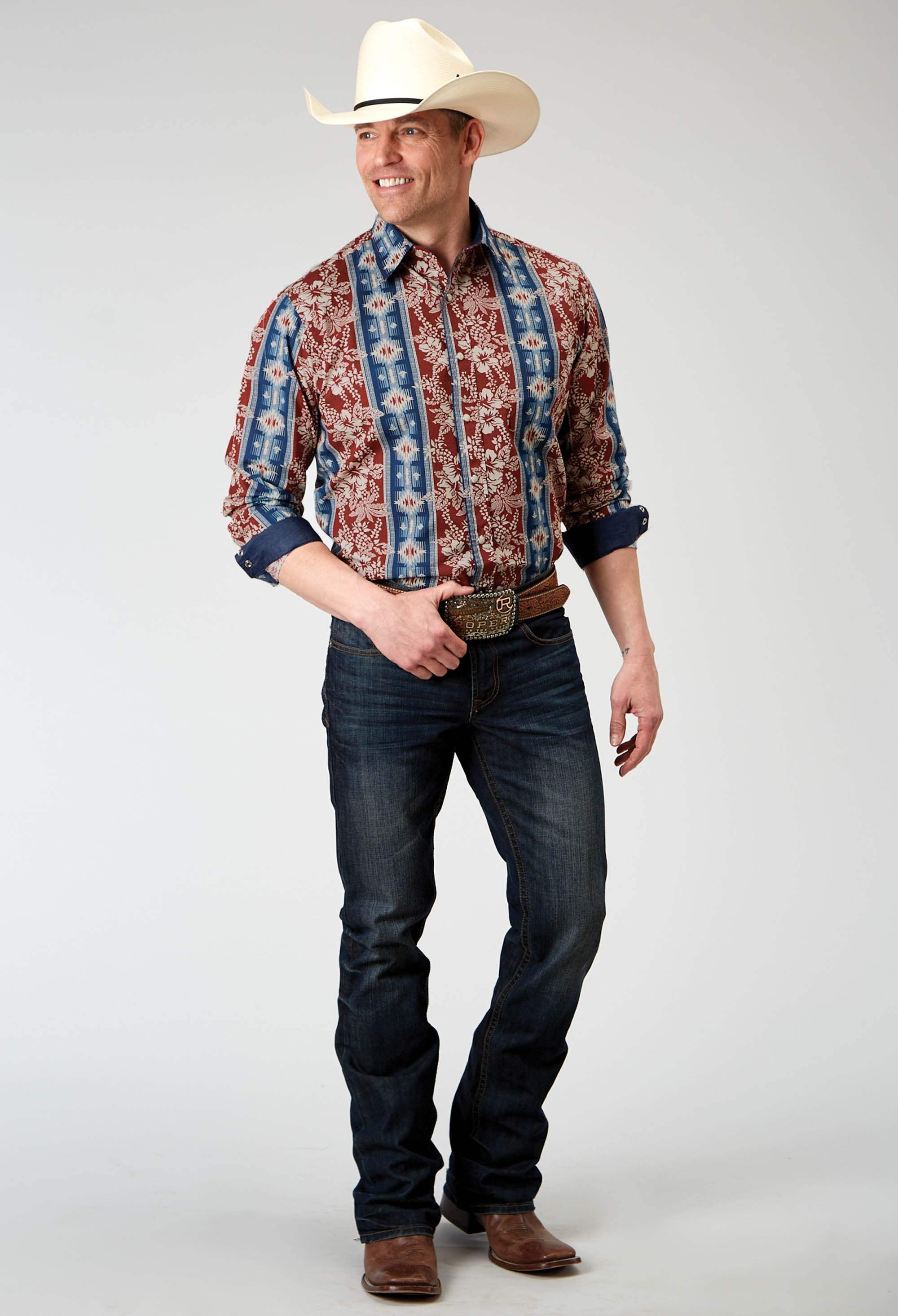 Roper Mens Long Sleeve Button Vertical Tropical Aztec Western Shirt - Roper - Flyclothing LLC