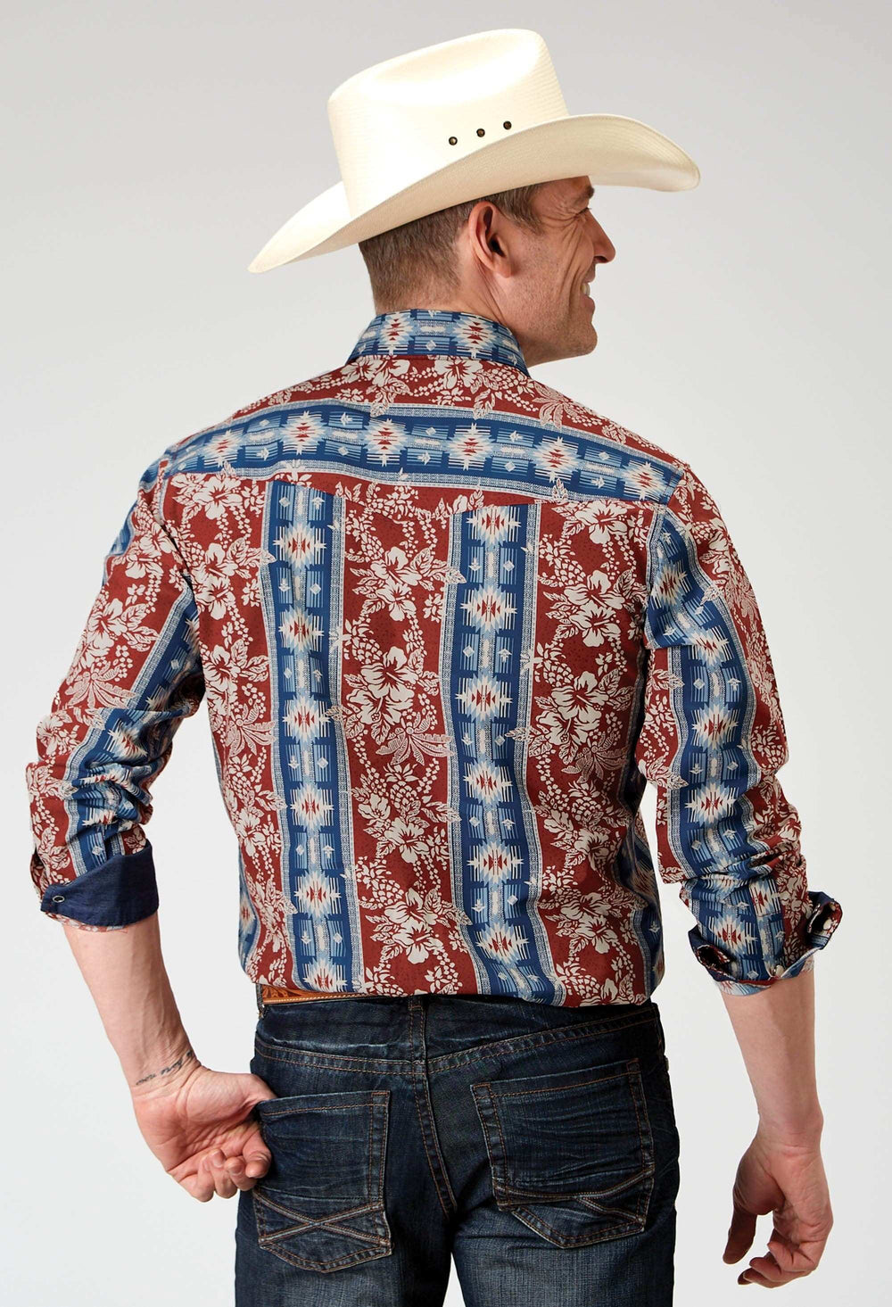 Roper Mens Long Sleeve Button Vertical Tropical Aztec Western Shirt - Roper - Flyclothing LLC