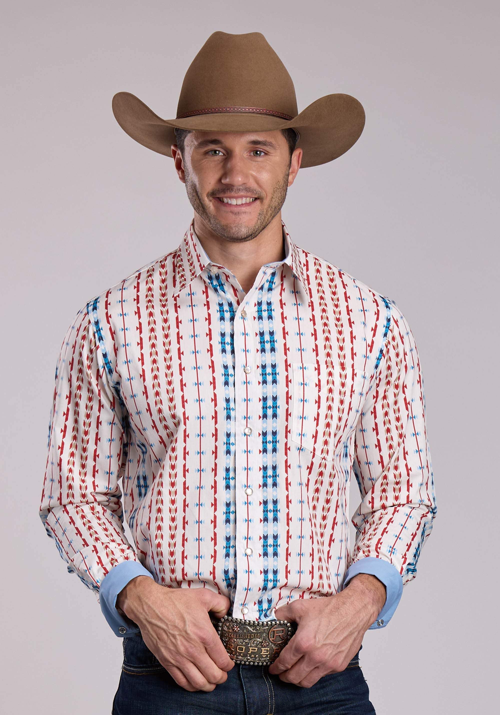 Mens Roper Vertical Aztec Long Sleeve Snap Shirt - Roper - Flyclothing LLC