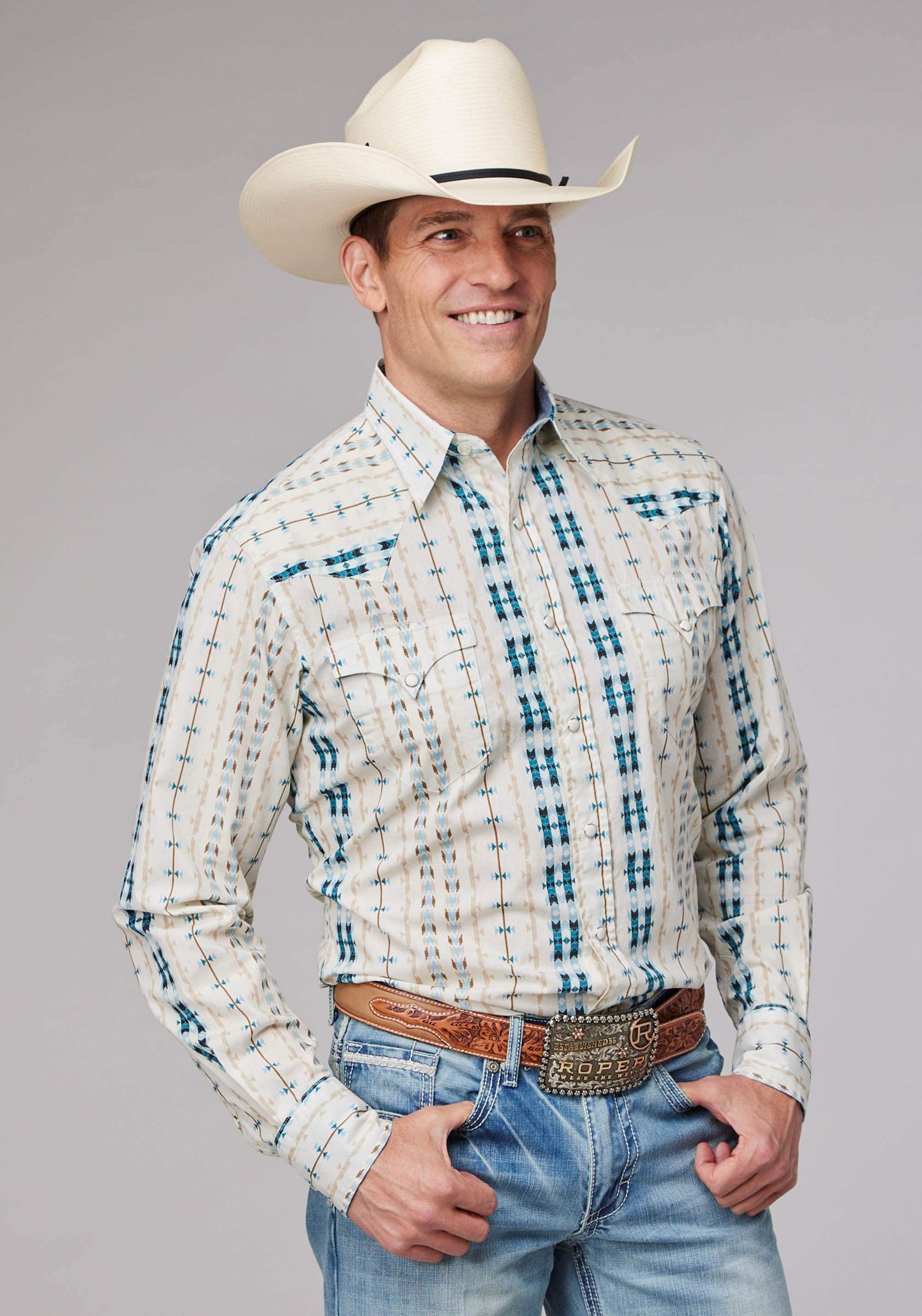 Roper Mens Long Sleeve Snap Vertical Aztec Stripe Western Shirt - Roper - Flyclothing LLC