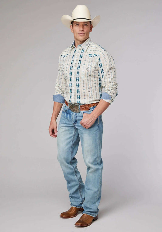 Roper Mens Long Sleeve Snap Vertical Aztec Stripe Western Shirt - Roper - Flyclothing LLC