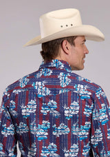 Mens Roper Distressed Tropical Aztec Print Long Sleeve Snap Shirt - Roper - Flyclothing LLC