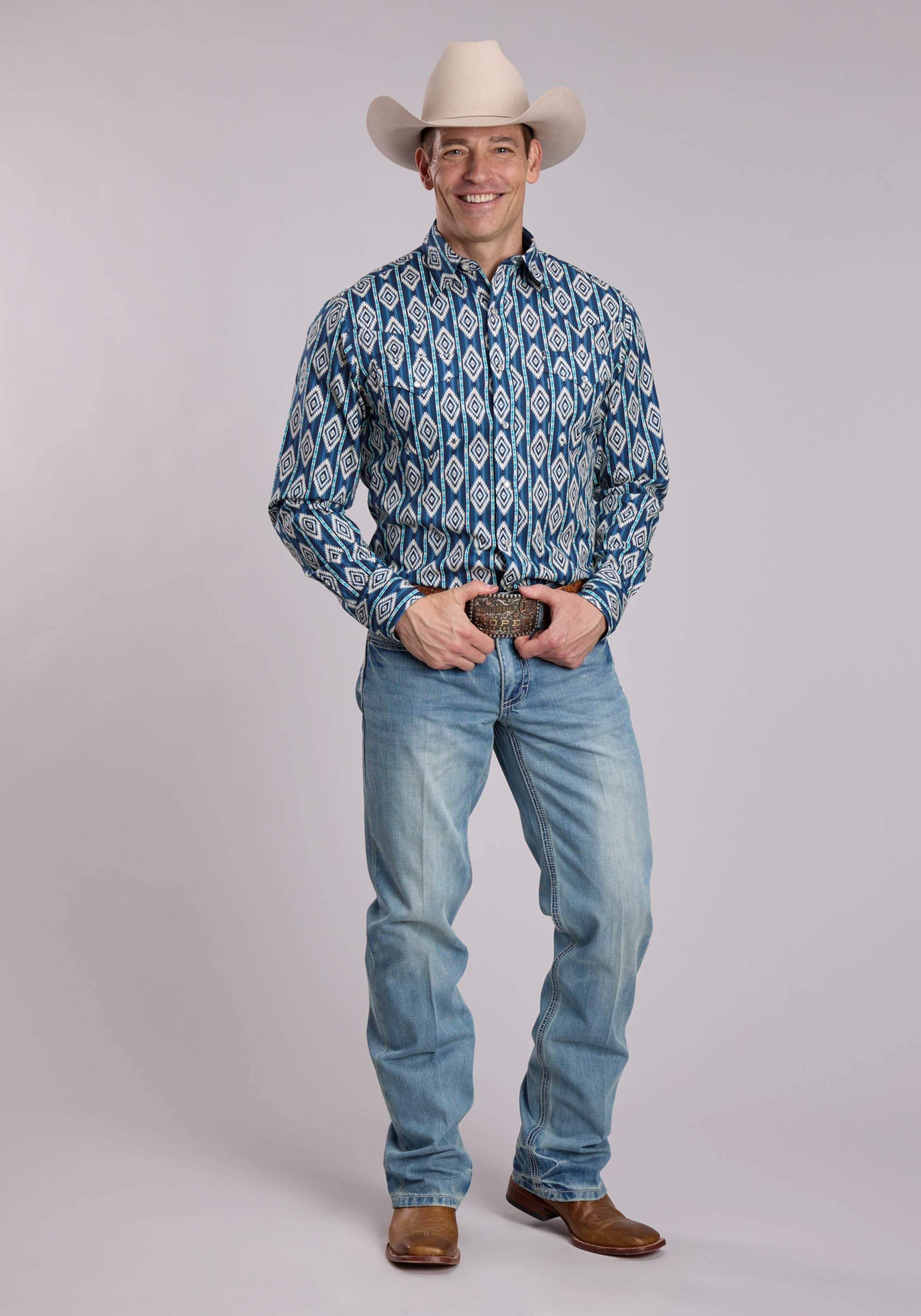 Mens Roper Vertical Serape Print Long Sleeve Snap Shirt - Roper - Flyclothing LLC