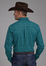 Roper Mens Micro Aztec Print Long Sleeve Snap Western Shirt