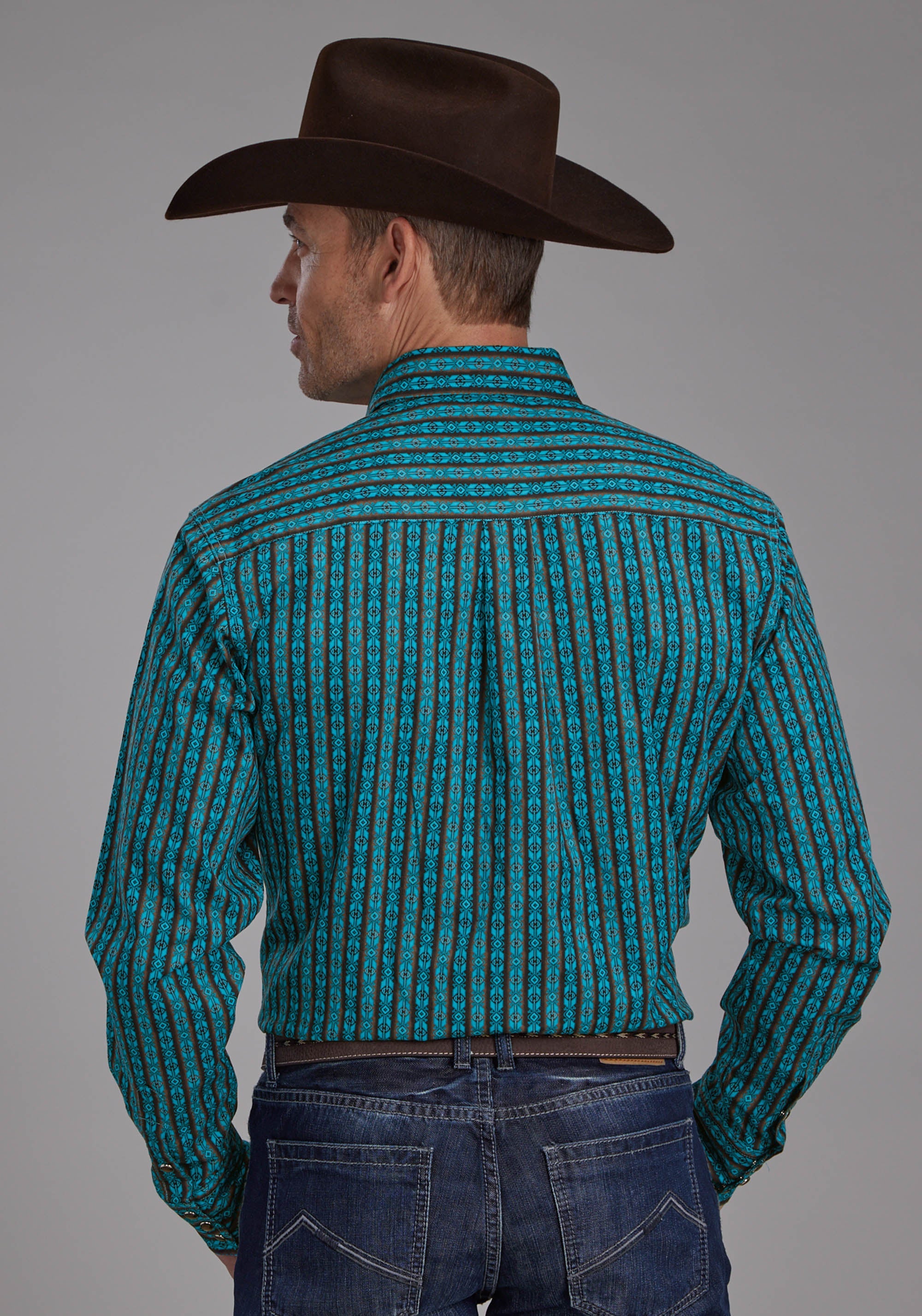 Roper Mens Micro Aztec Print Long Sleeve Snap Western Shirt