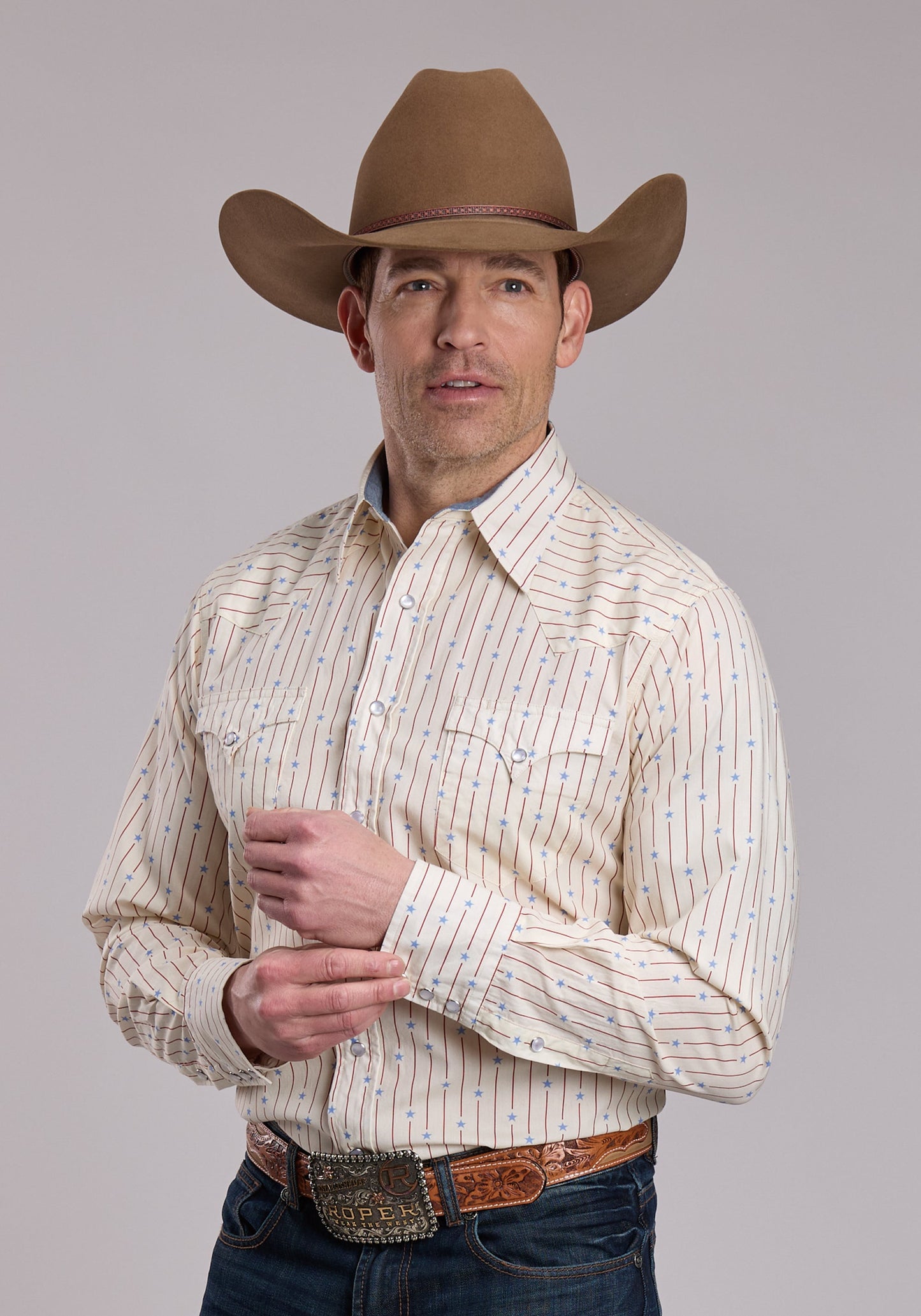 Mens Roper Stars And Stripes Long Sleeve Snap Shirt