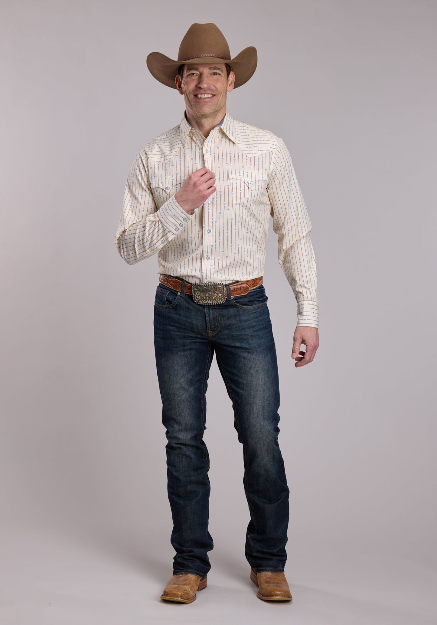 Mens Roper Stars And Stripes Long Sleeve Snap Shirt