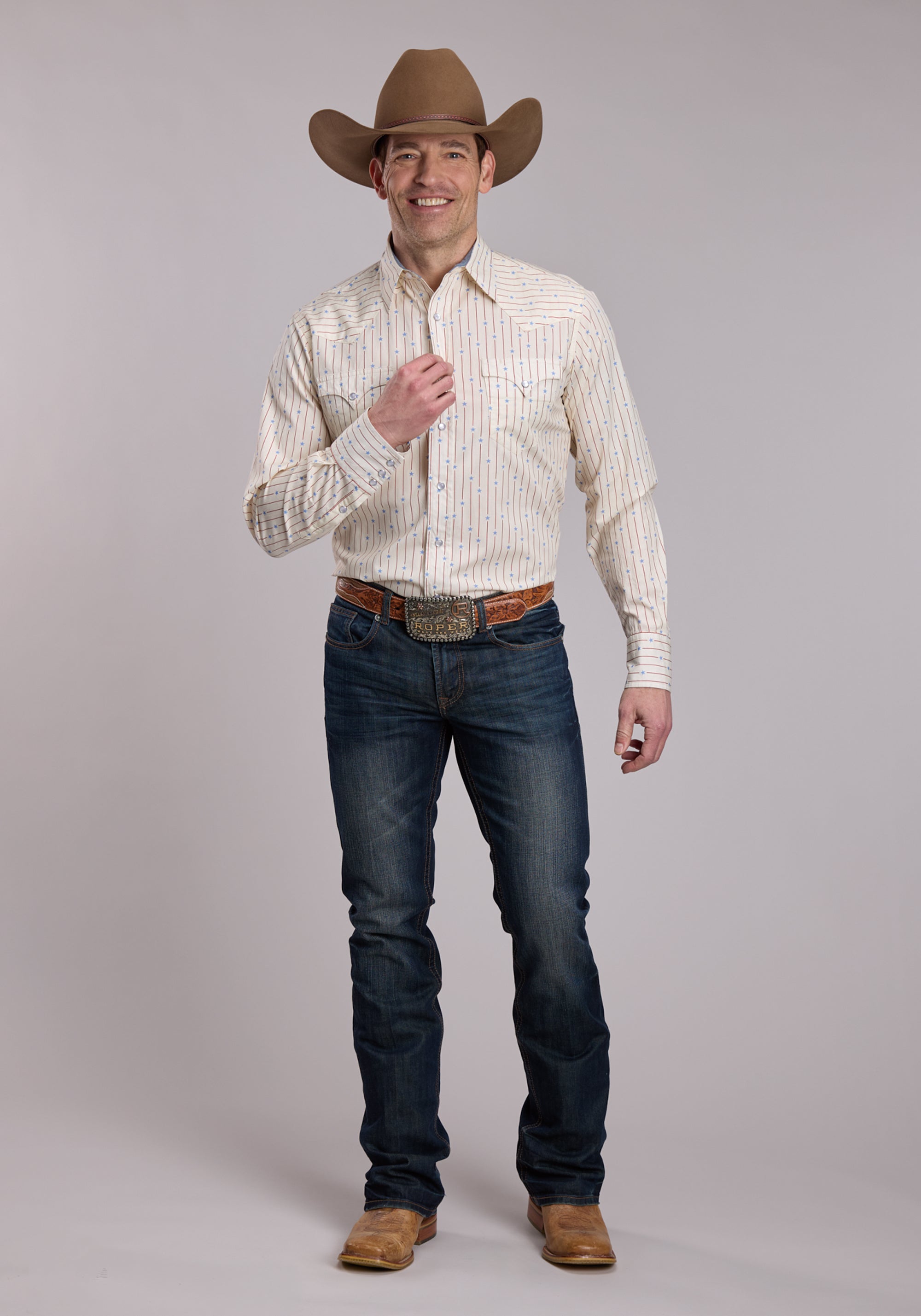 Mens Roper Stars And Stripes Long Sleeve Snap Shirt