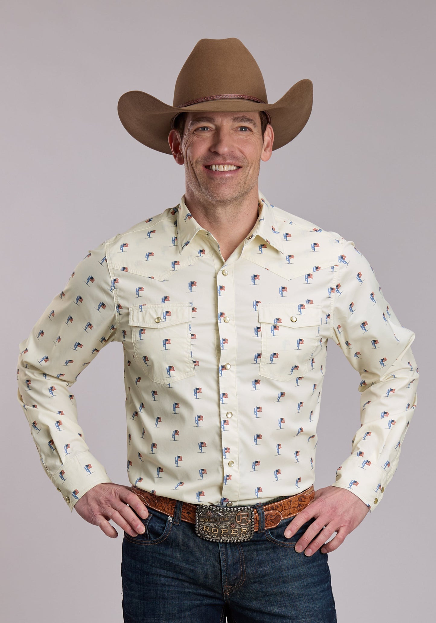 Mens Roper Cactus Flag Shirt Long Sleeve Snap Shirt