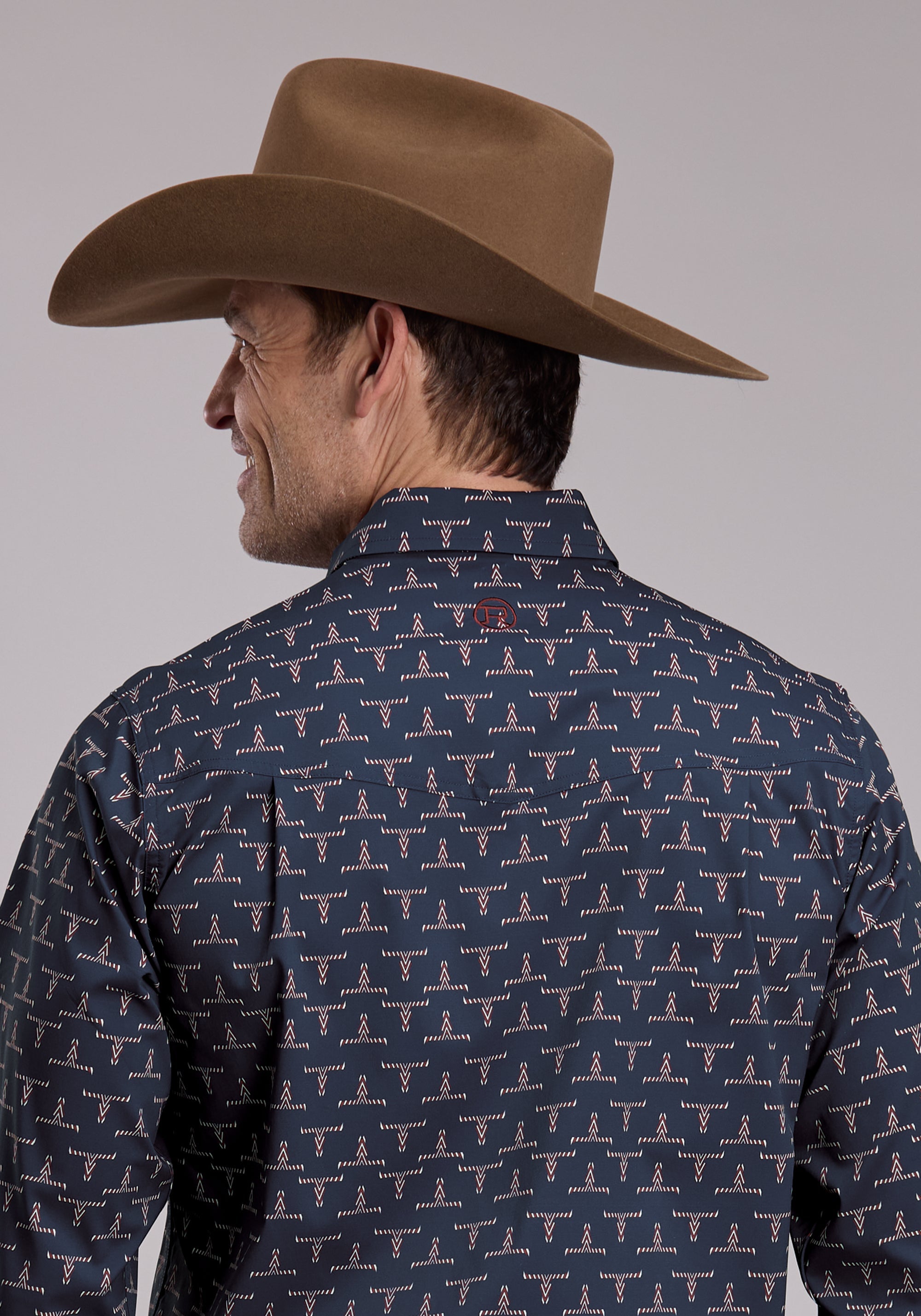Mens Roper Longhorn Print Long Sleeve Snap Shirt