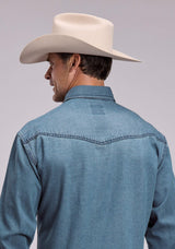 Mens Roper Medium Blue Denim Long Sleeve Snap Shirt - Roper - Flyclothing LLC