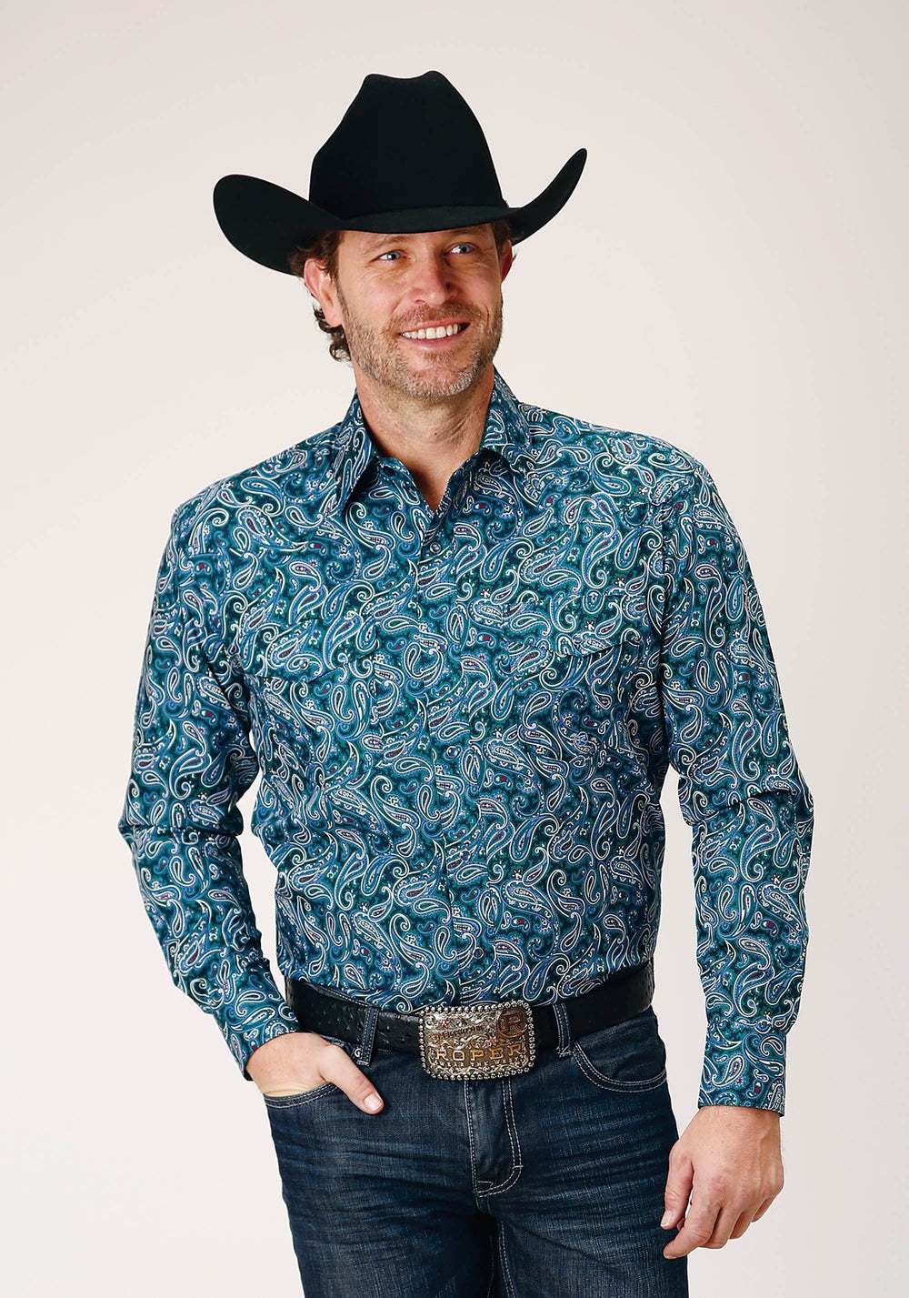 Roper Mens Long Sleeve Snap Canyon Paisley Western Shirt - Roper