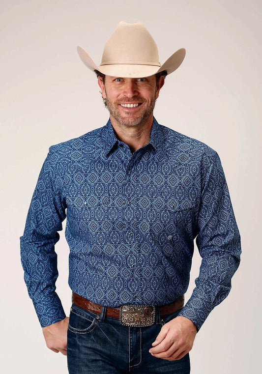 Roper Mens Long Sleeve Snap Medallion Paisley Western Shirt - Roper - Flyclothing LLC