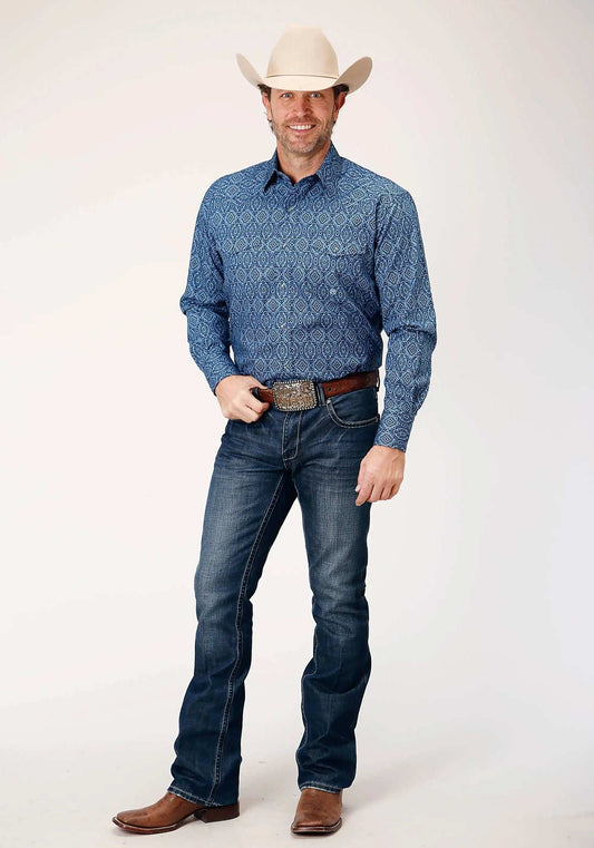 Roper Mens Long Sleeve Snap Medallion Paisley Western Shirt - Roper - Flyclothing LLC