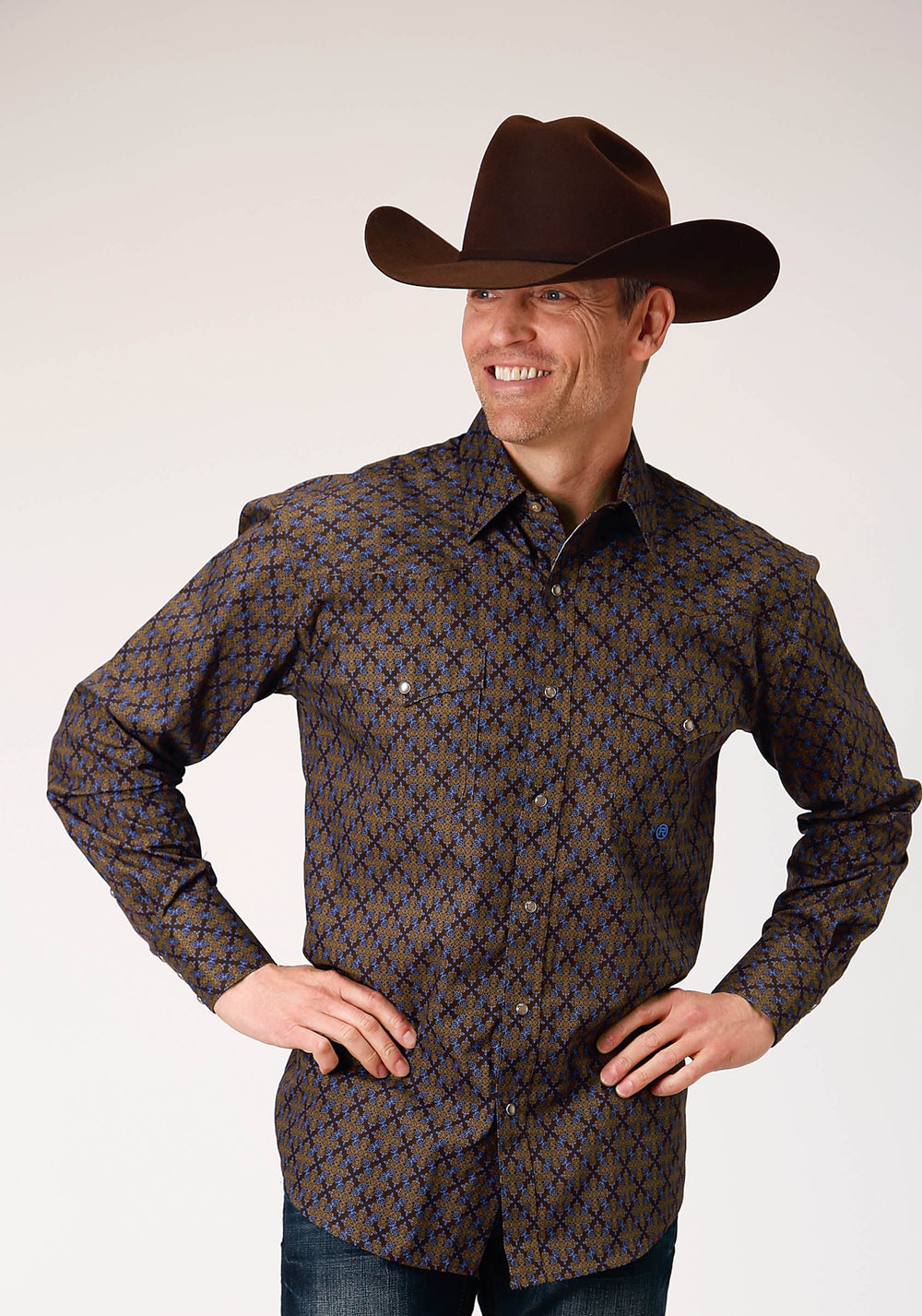 Roper Mens Long Sleeve Snap Diamond Medallion Western Shirt - Roper