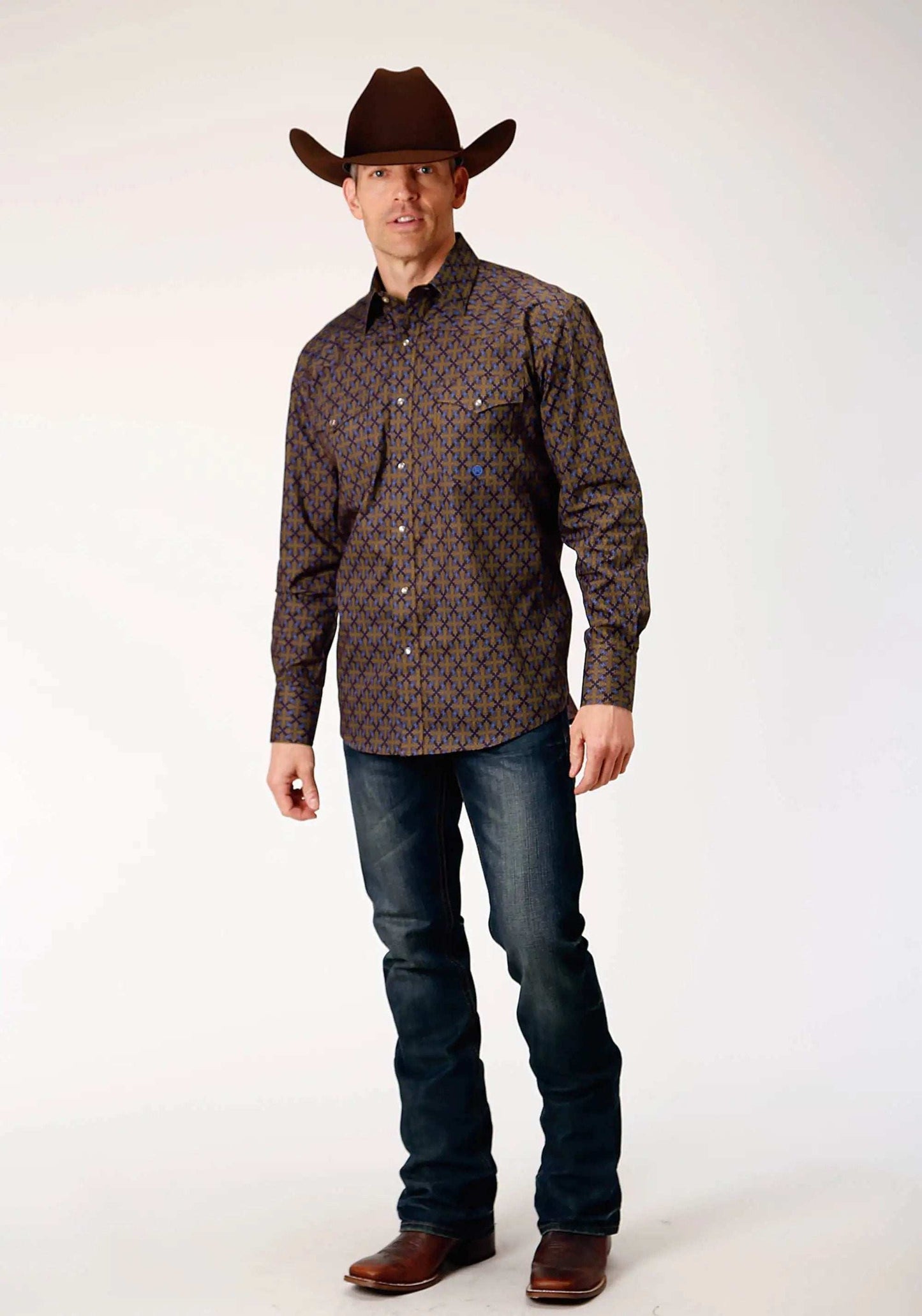 Roper Mens Long Sleeve Snap Diamond Medallion Western Shirt - Roper - Flyclothing LLC
