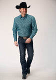 Roper Mens Long Sleeve Snap Lattice Medallion Print Western Shirt - Roper