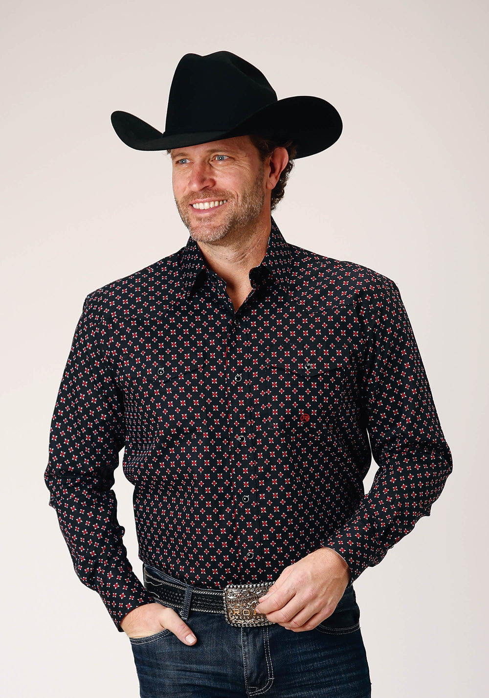 Roper Mens Long Sleeve Snap Cottage Foulard Western Shirt - Roper