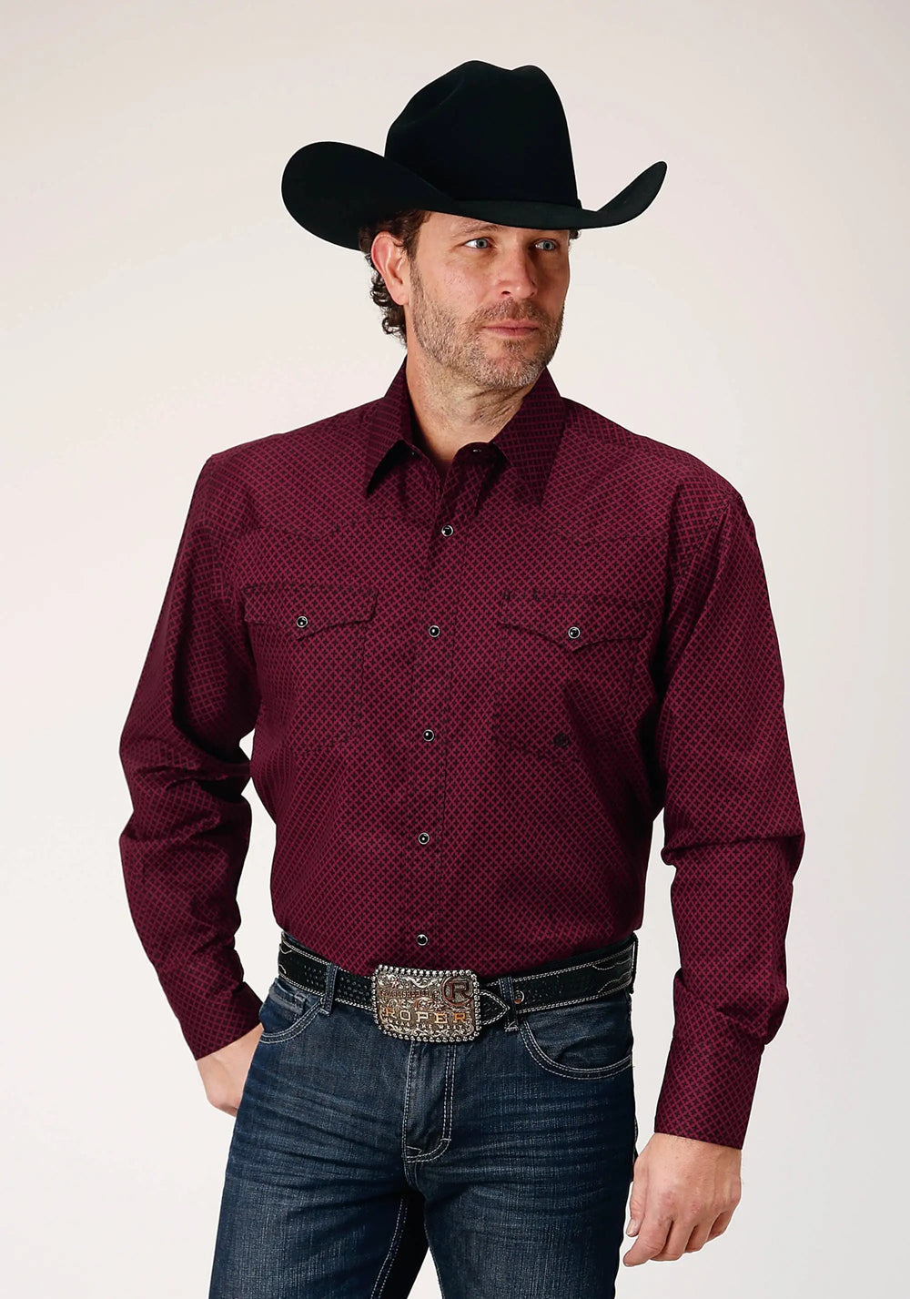 Roper Mens Long Sleeve Snap Four Leaf Foulard Western Shirt - Roper