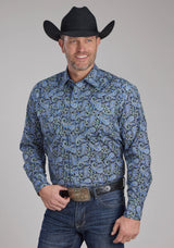 Roper Mens Cobalt Paisley Long Sleeve Snap Western Shirt