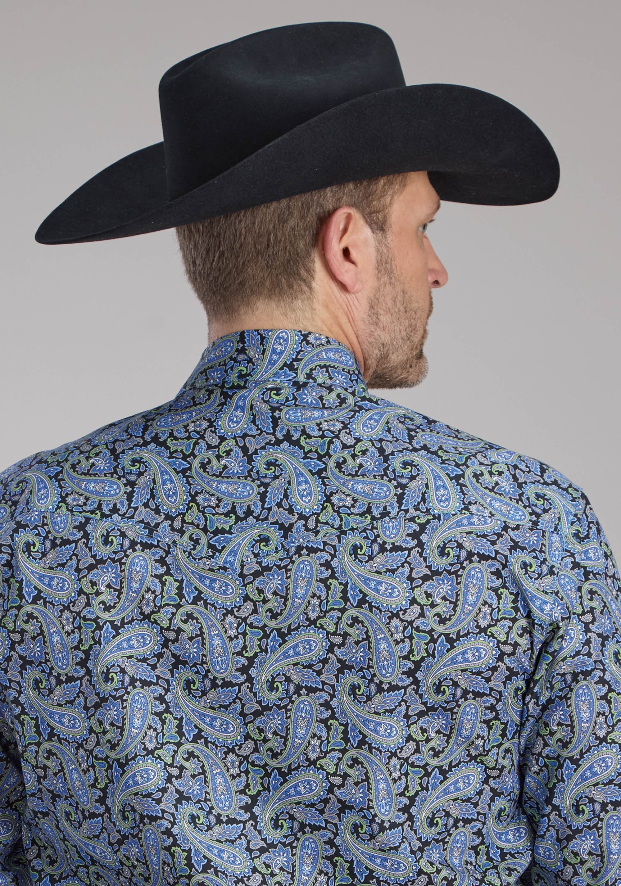 Roper Mens Cobalt Paisley Long Sleeve Snap Western Shirt
