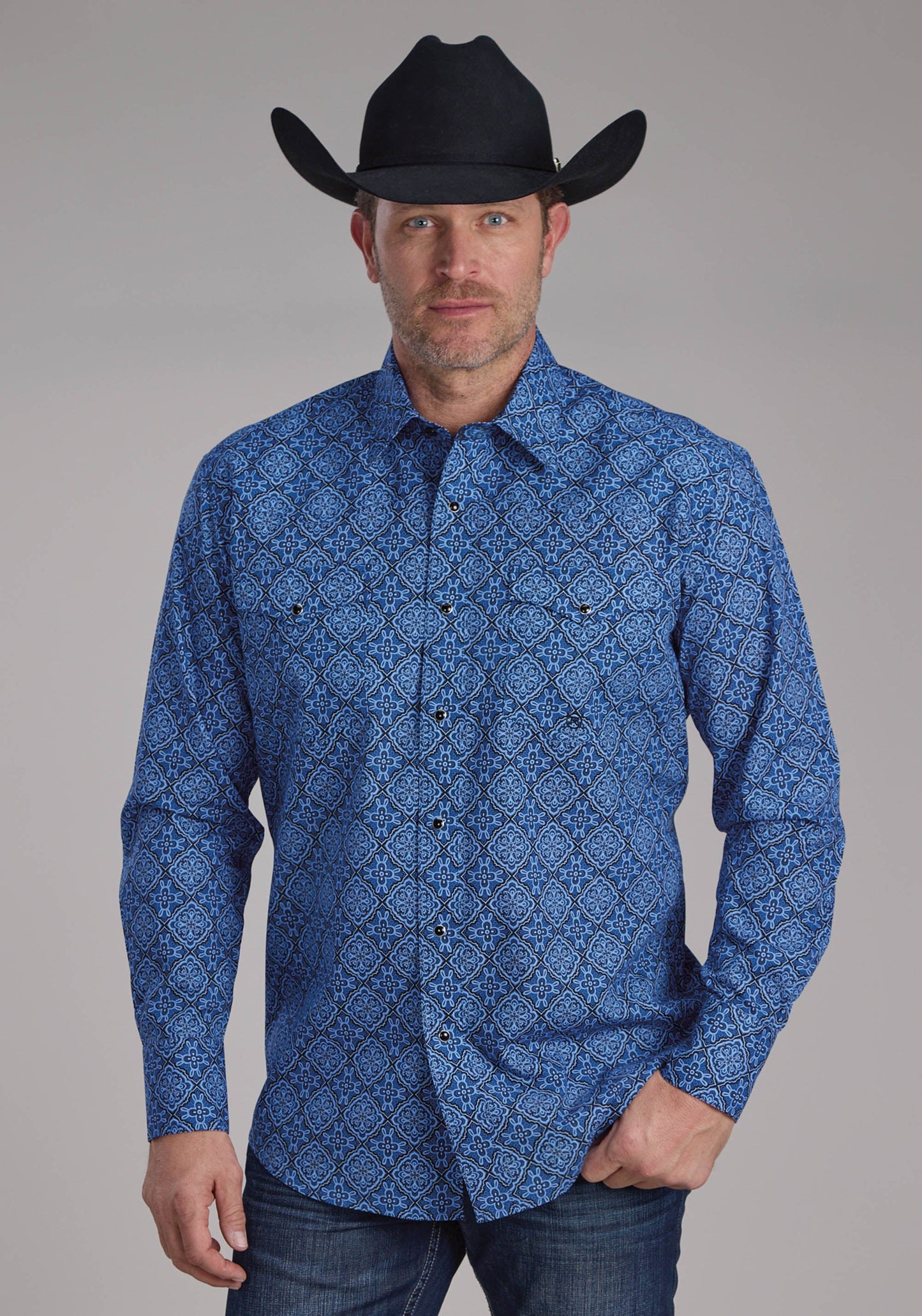 Roper Mens Saphire Ornamental Long Sleeve Snap Western Shirt