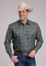 Roper Mens Long Sleeve Snap Forest Paisley Western Shirt