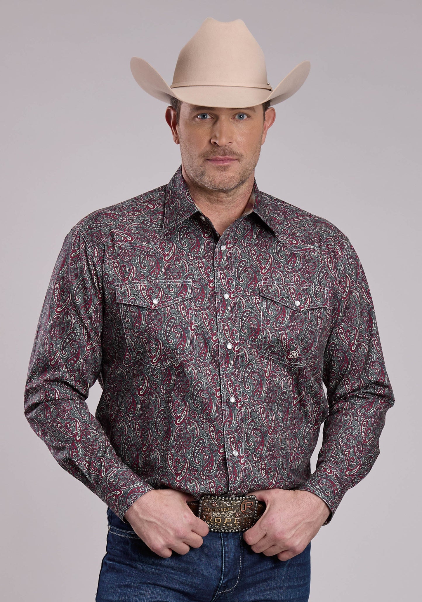 Roper Mens Long Sleeve Snap Iron Paisley Western Shirt