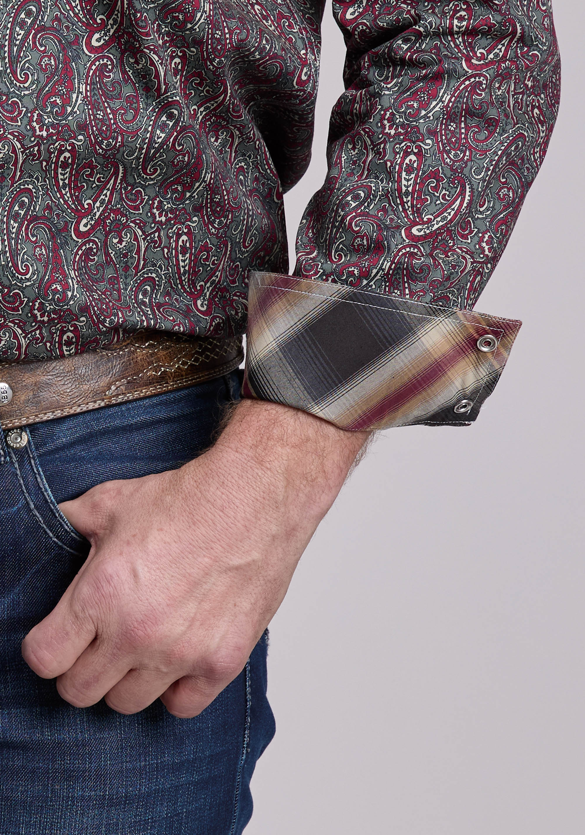 Roper Mens Long Sleeve Snap Iron Paisley Western Shirt