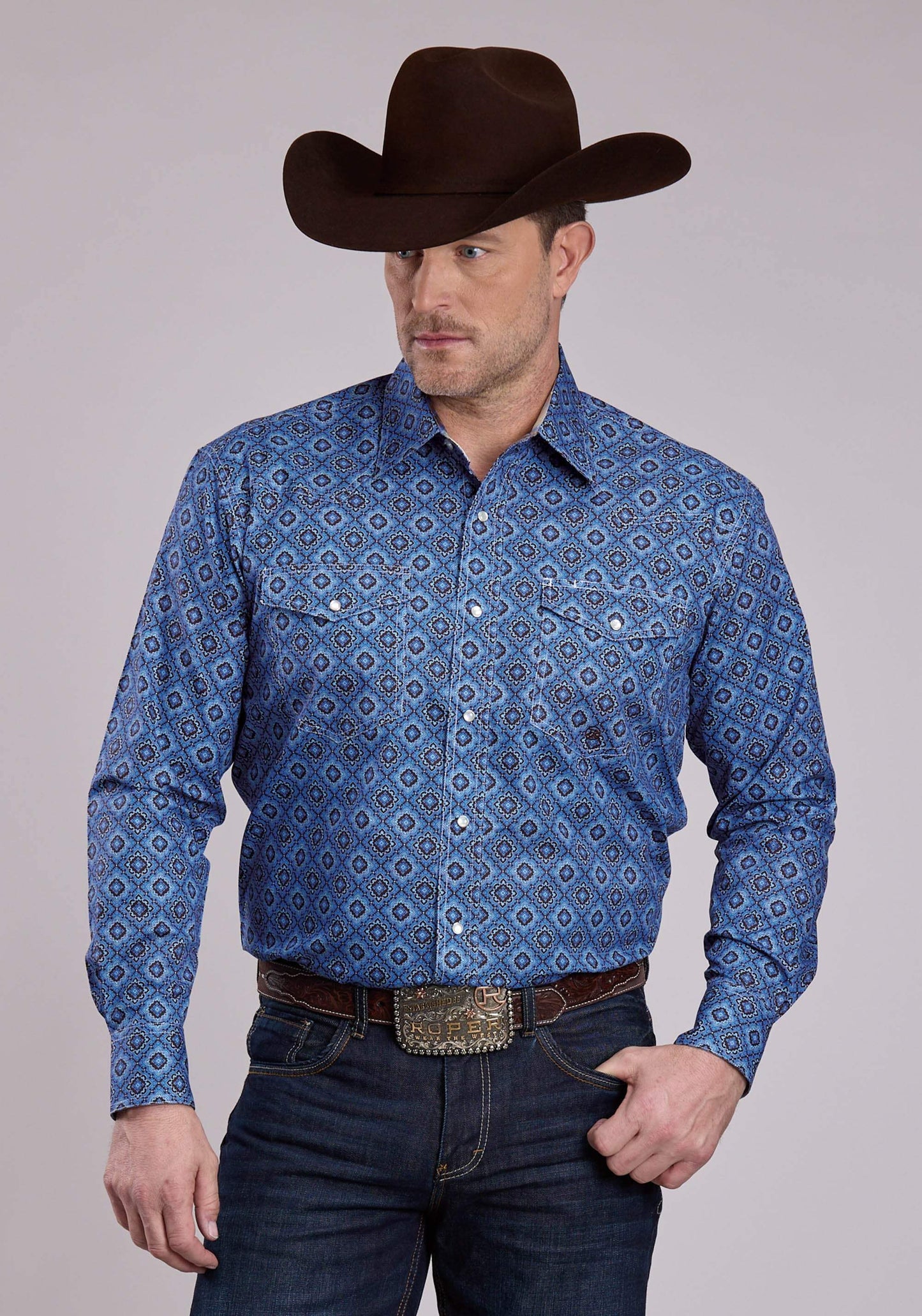 Roper Mens Long Sleeve Snap Vintage Blue Medallion Paisley Western Shirt - Roper - Flyclothing LLC