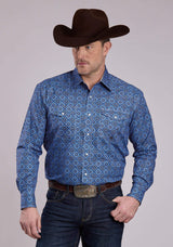 Roper Mens Long Sleeve Snap Vintage Blue Medallion Paisley Western Shirt - Roper - Flyclothing LLC