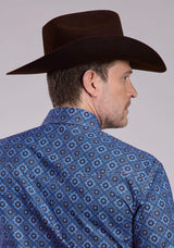 Roper Mens Long Sleeve Snap Vintage Blue Medallion Paisley Western Shirt - Roper - Flyclothing LLC