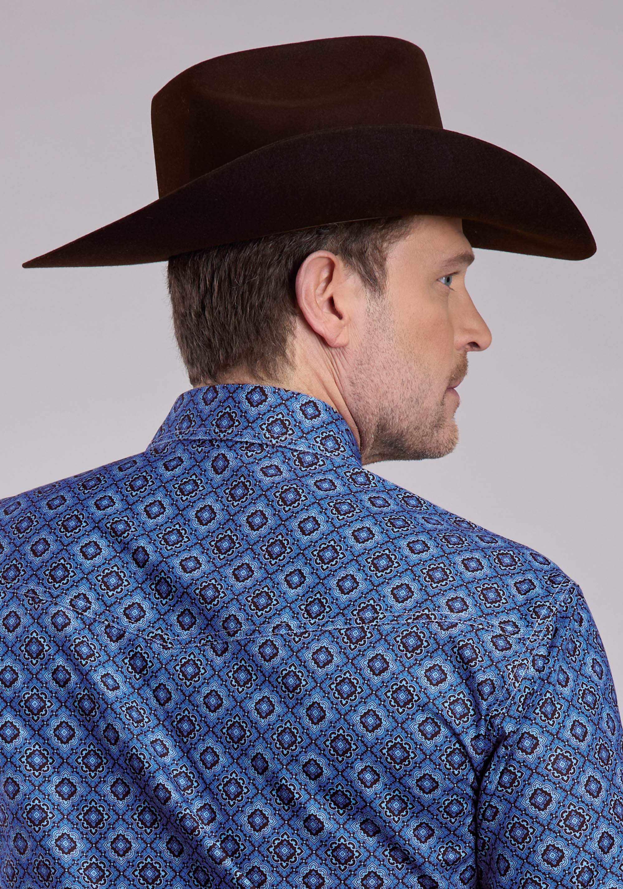 Roper Mens Long Sleeve Snap Vintage Blue Medallion Paisley Western Shirt - Roper - Flyclothing LLC