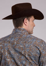 Roper Mens Long Sleeve Snap Bluebird Paisley Western Shirt