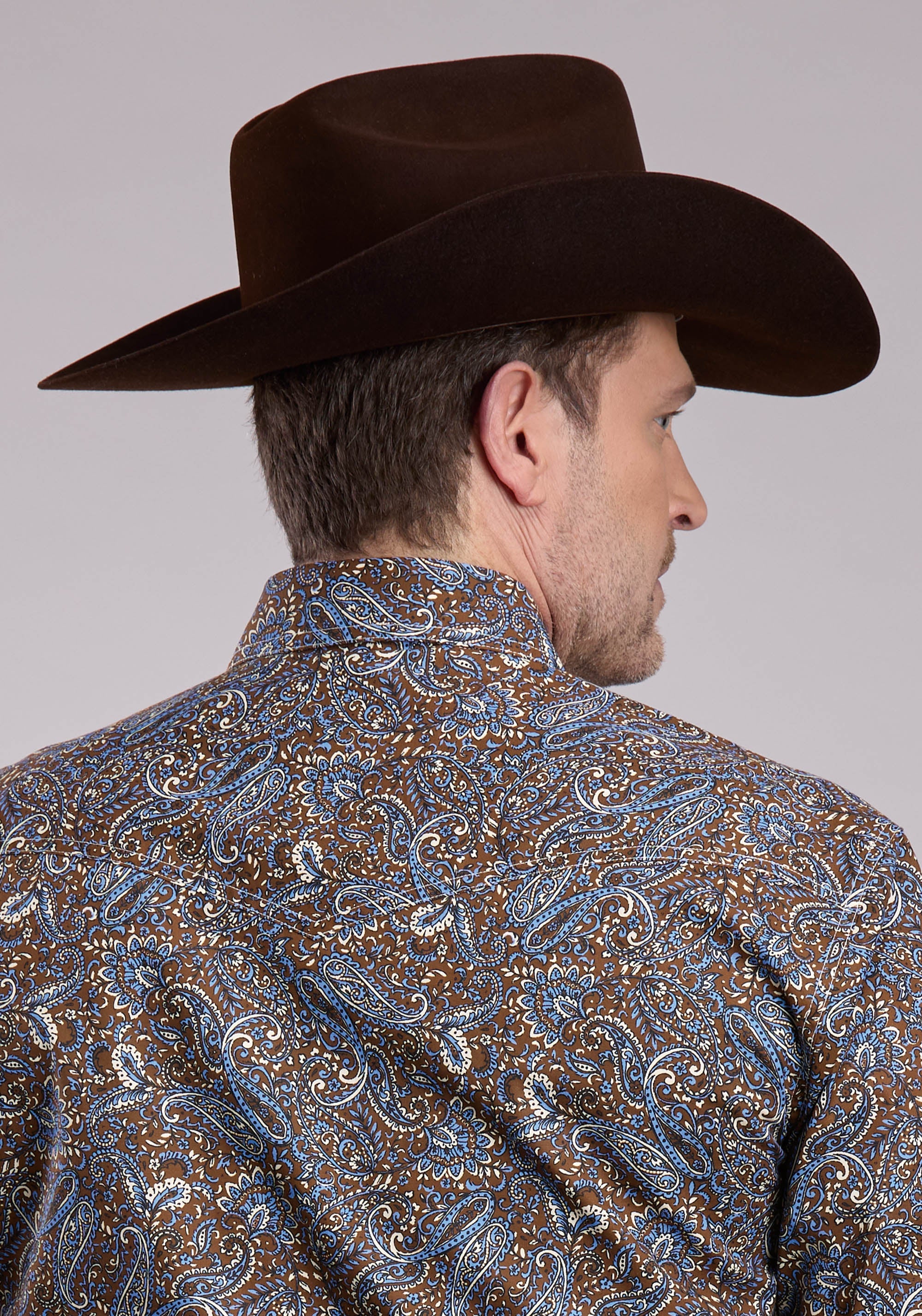 Roper Mens Long Sleeve Snap Bluebird Paisley Western Shirt