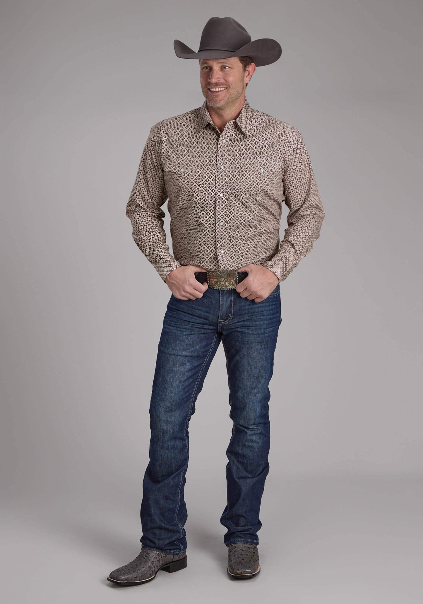 Roper Mens Stretch Four Point Foulard - Wine Long Sleeve Snap Western Shirt - Roper - Flyclothing LLC