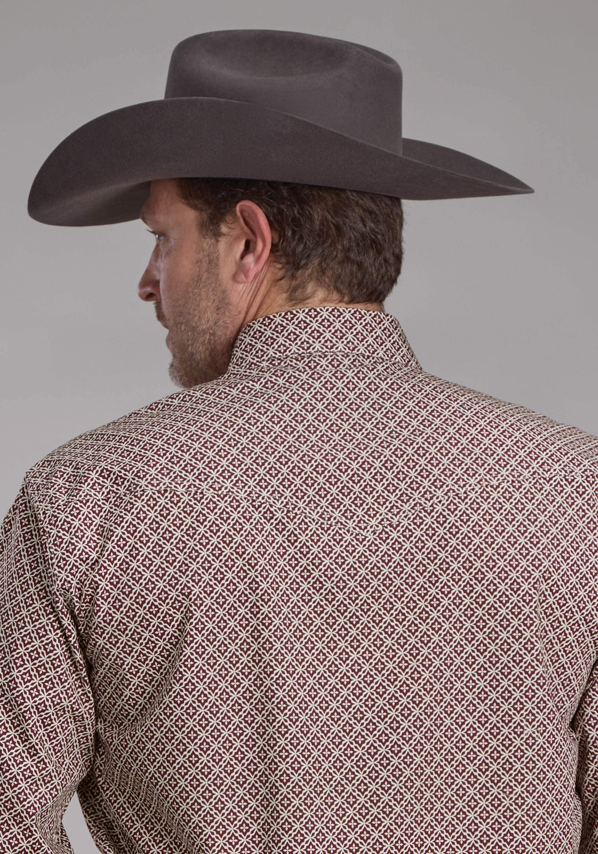 Roper Mens Stretch Four Point Foulard - Wine Long Sleeve Snap Western Shirt - Roper - Flyclothing LLC