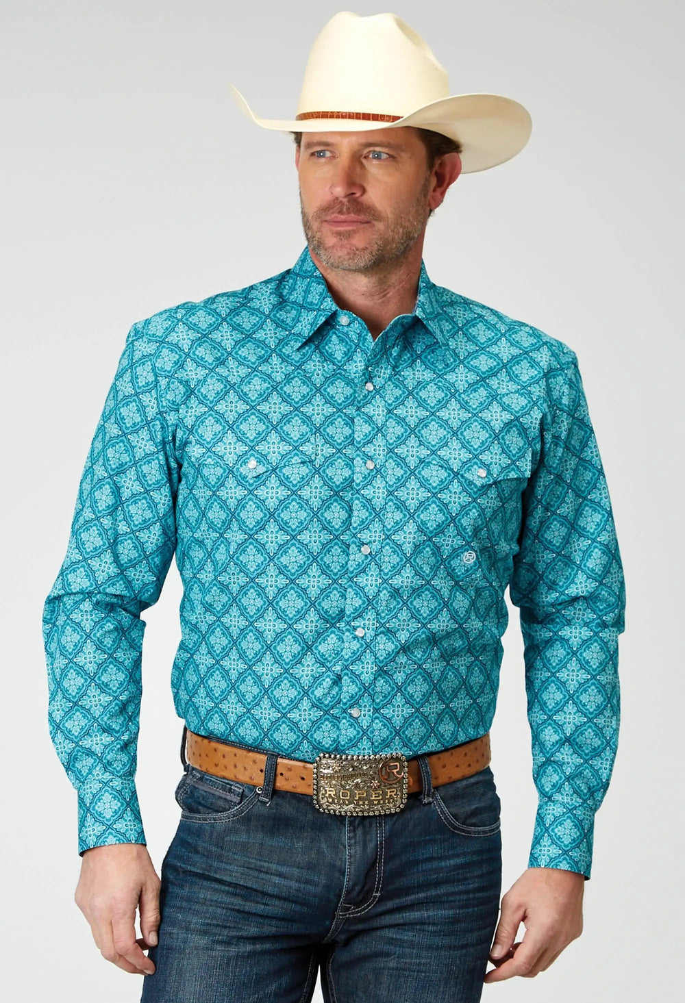 Roper Mens Long Sleeve Snap Lake Medallion Western Shirt - Roper
