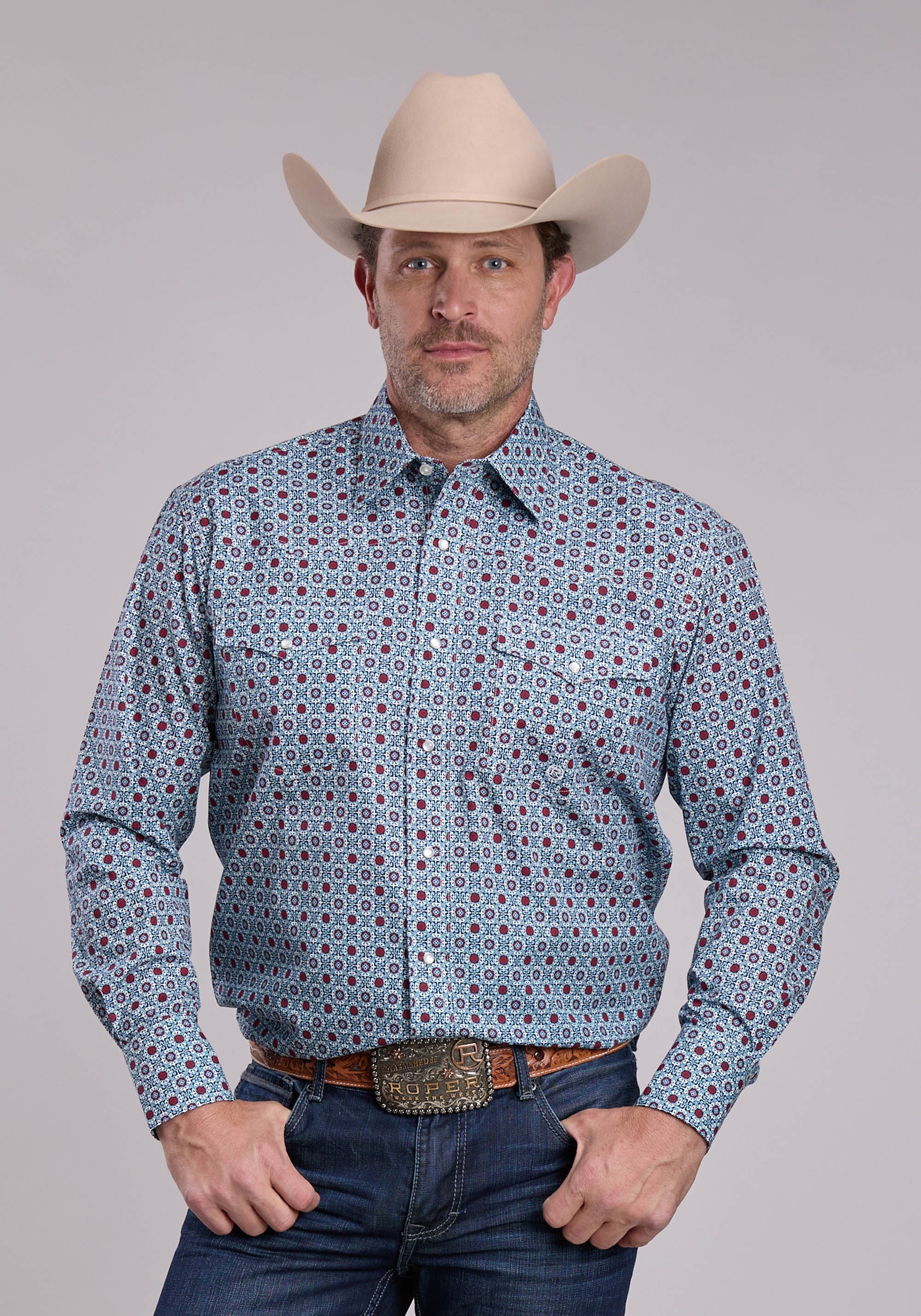 Mens Roper Vintage Scroll Foulard Long Sleeve Snap Shirt