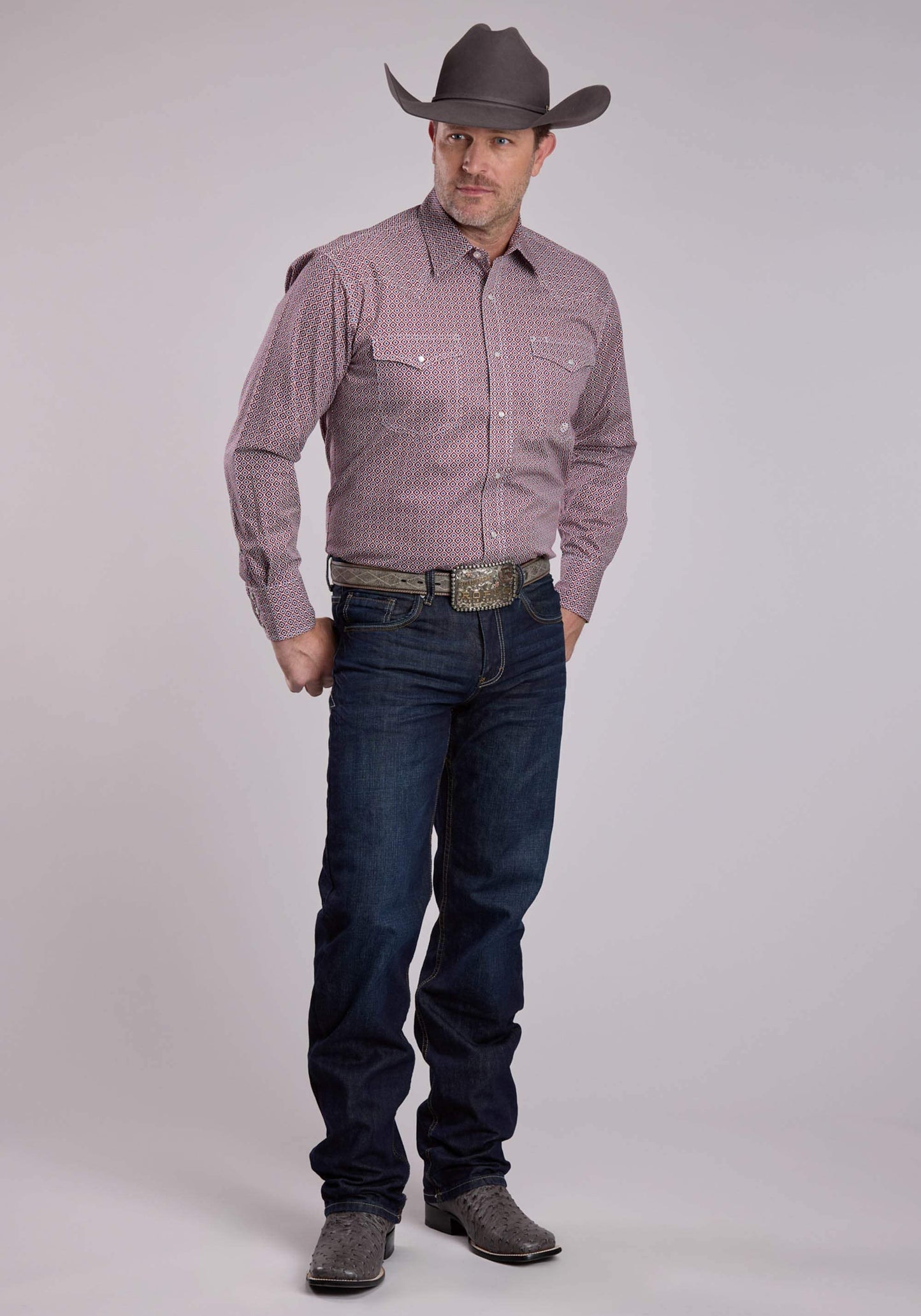 Mens Roper Red Tile Foulard Long Sleeve Snap Shirt - Roper - Flyclothing LLC