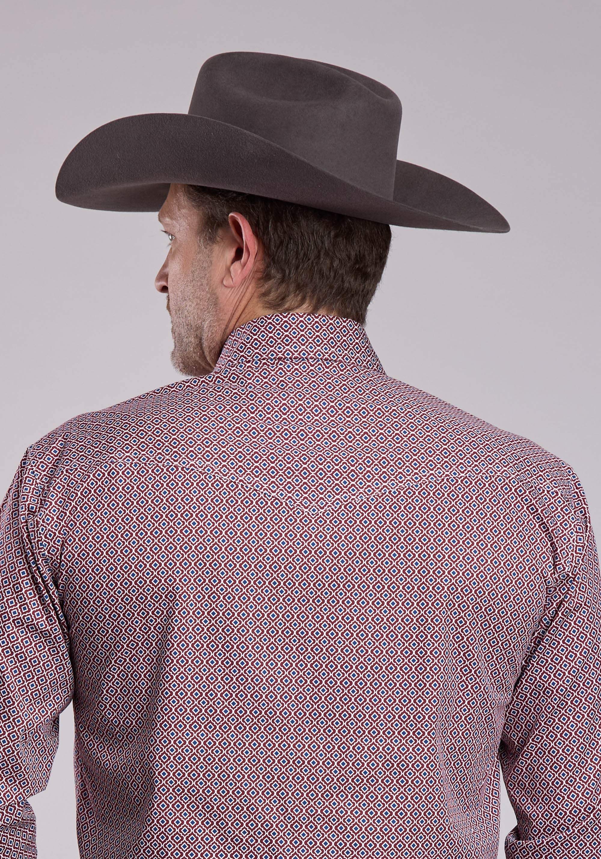 Mens Roper Red Tile Foulard Long Sleeve Snap Shirt - Roper - Flyclothing LLC